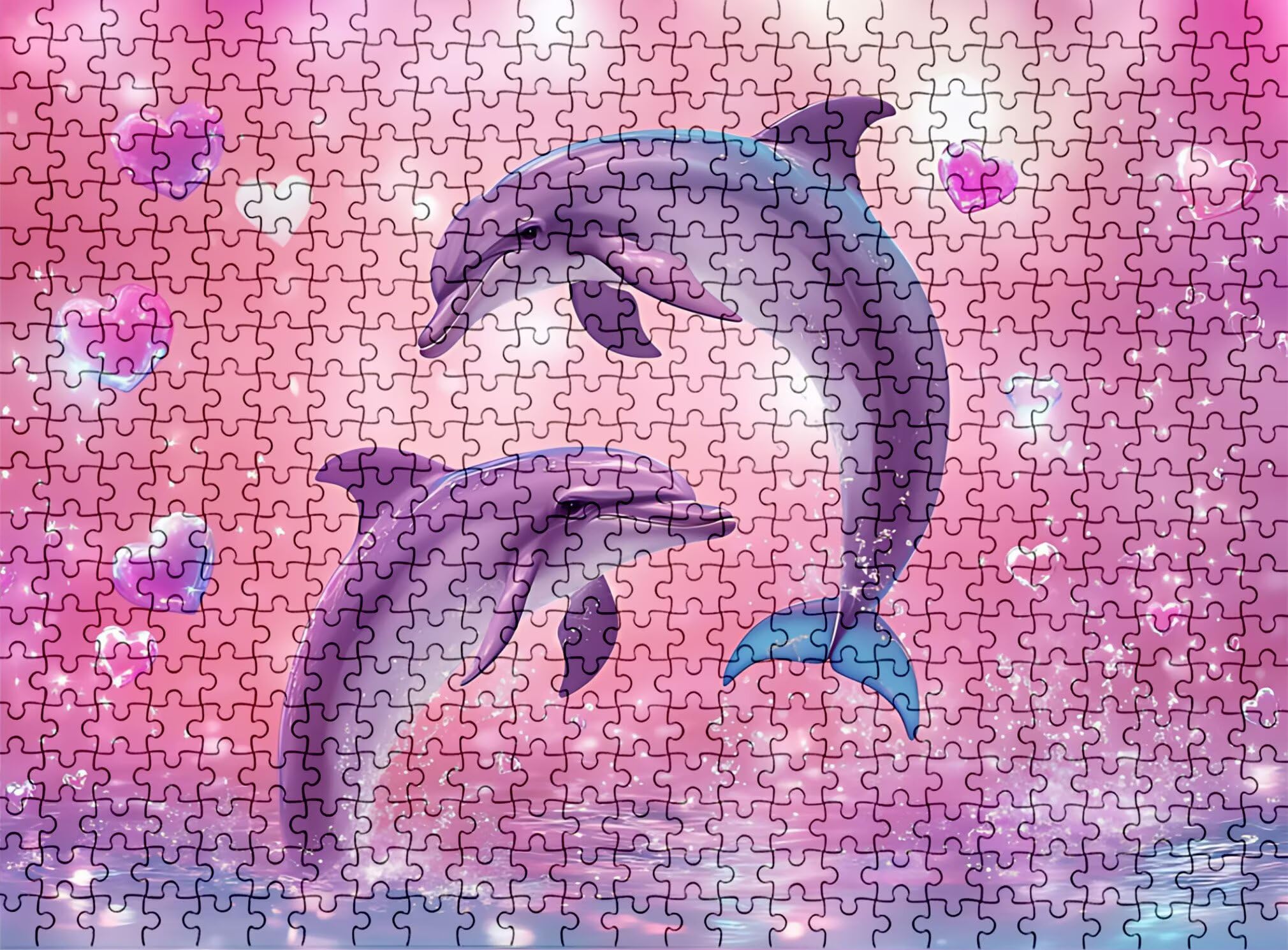 Puzzle 1000 elementów, drewniane puzzle dla dorosłych, delfin, różowe, imponujące, klasyczne puzzle 75 x 50 cm, gra rodzinna, redukcja stresu, gra myśląca, dla miłośników puzzli, w0-243