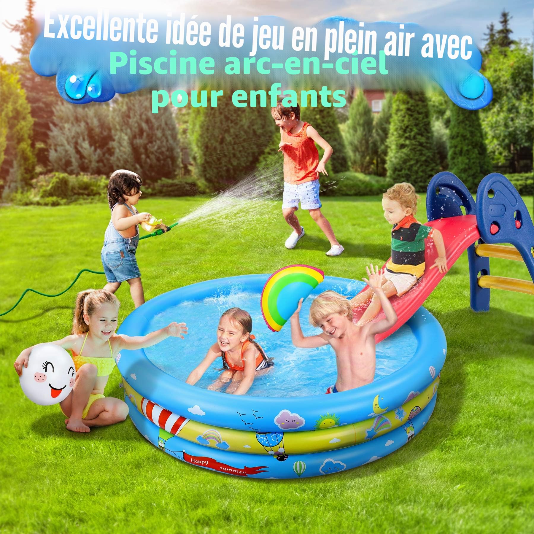 Pataugeoire Gonflable avec Jouet de Piscine d'eau Gonflable Arc-en-Ciel, pour Enfants intérieur et extérieur (120 cm * 30 cm)