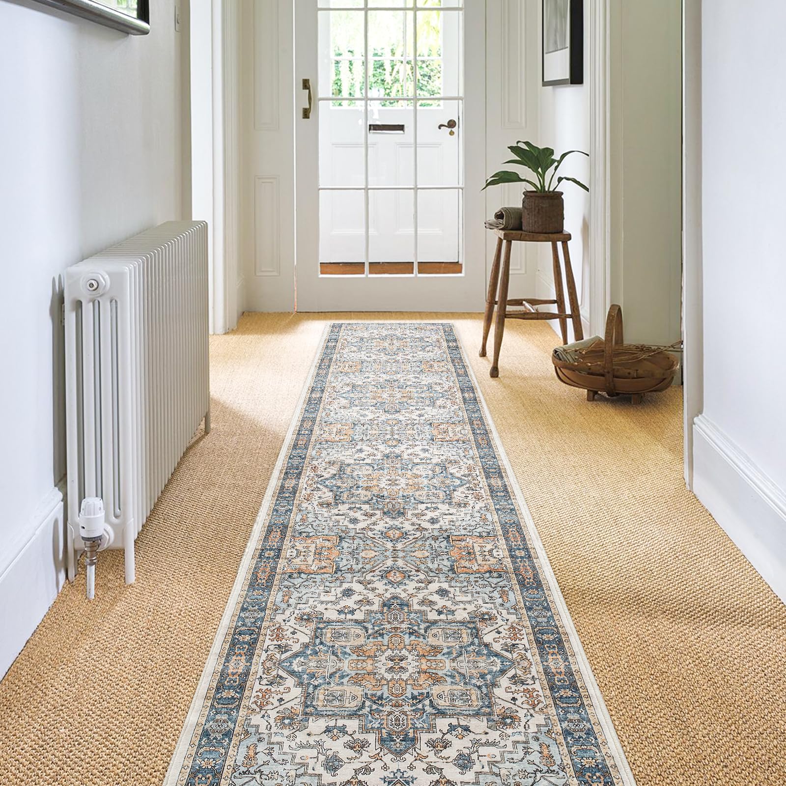 Carvapet Alfombras de Pasillo Larga 60x300cm Alfombra Corredor Antideslizante Azul Alfombras de área Lavable Suave Microfibra Medallón Vintage Alfombra Comedor Pasillo