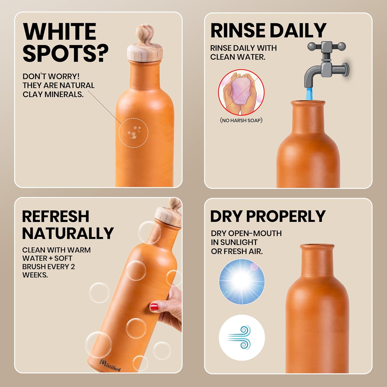 Mitti Marvel | 1 Litre Premium Handcrafted Clay Water Bottle with Seesham Wood Lid | Natural Cooling, Eco-Friendly & Reusable | Perfect for Daily Use & Gifting