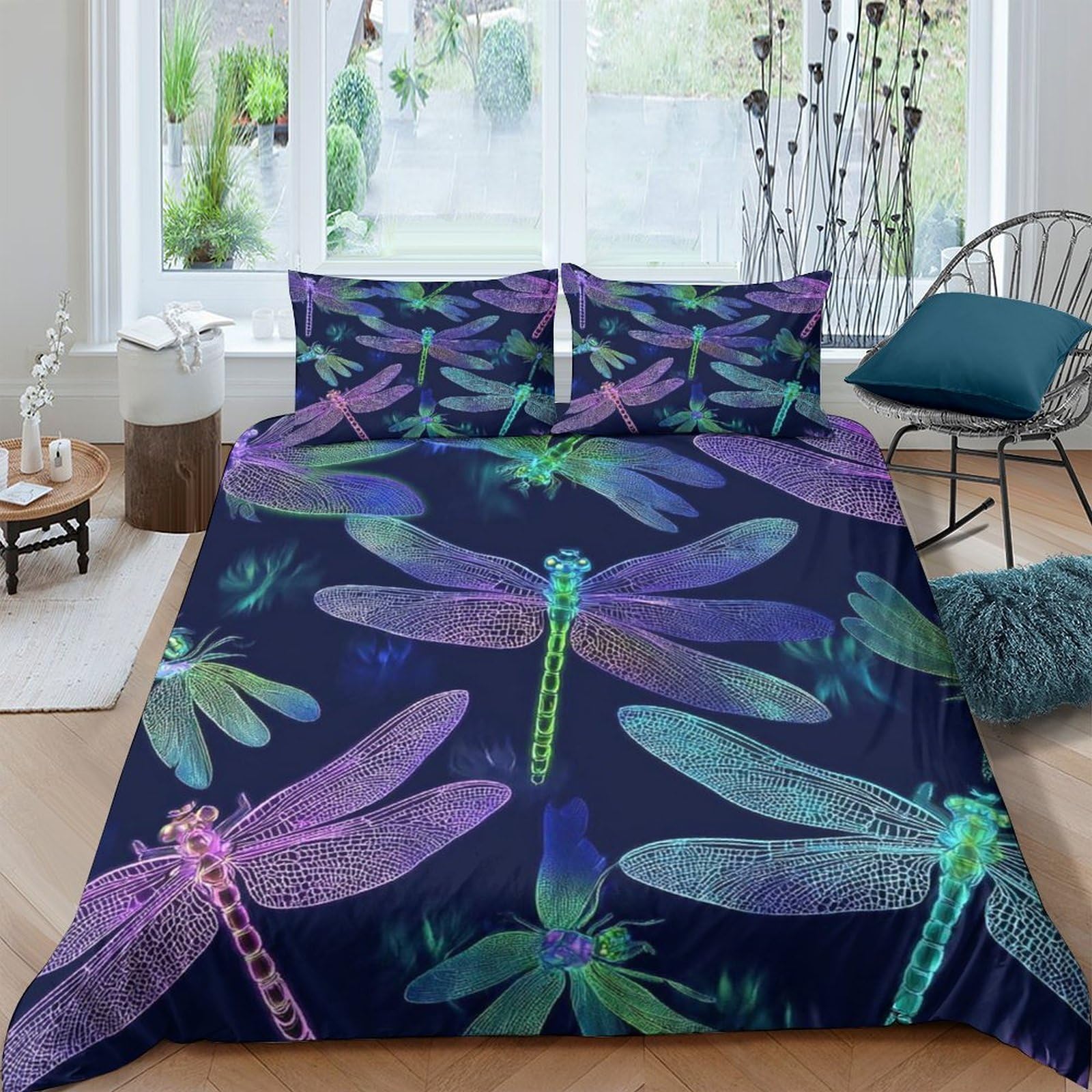 Unrxjzlvm Style-10 Dragonfly Print Microfiber Duvet Set Teens Dorm Decor