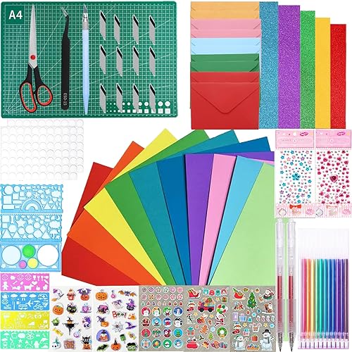 200Pcs Card Making Kits for Adults and Kids- DIY Greeting Card Kits includes Blank Cards Glitter Cardstock Colorful Envelopes with Decoration Accessories for Craft Birthday Thanksgiving Christmas