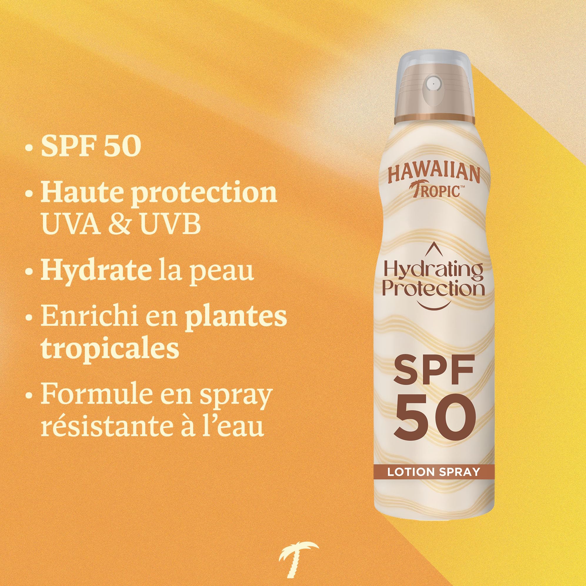 Hawaiian Tropic Brume protectrice hydratante, Résistante à l’eau, SPF 50, Protection UVA + UVB, Écran solaire, Senteur tropicale, Lotion solaire en brume, 220ml