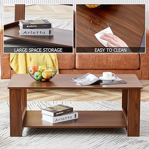 Miniatura 57 de Mesa auxiliar de 2 niveles, moderna mesa de centro rectangular para sala de estar con estante de almacenamiento para decoración de sala de estar,