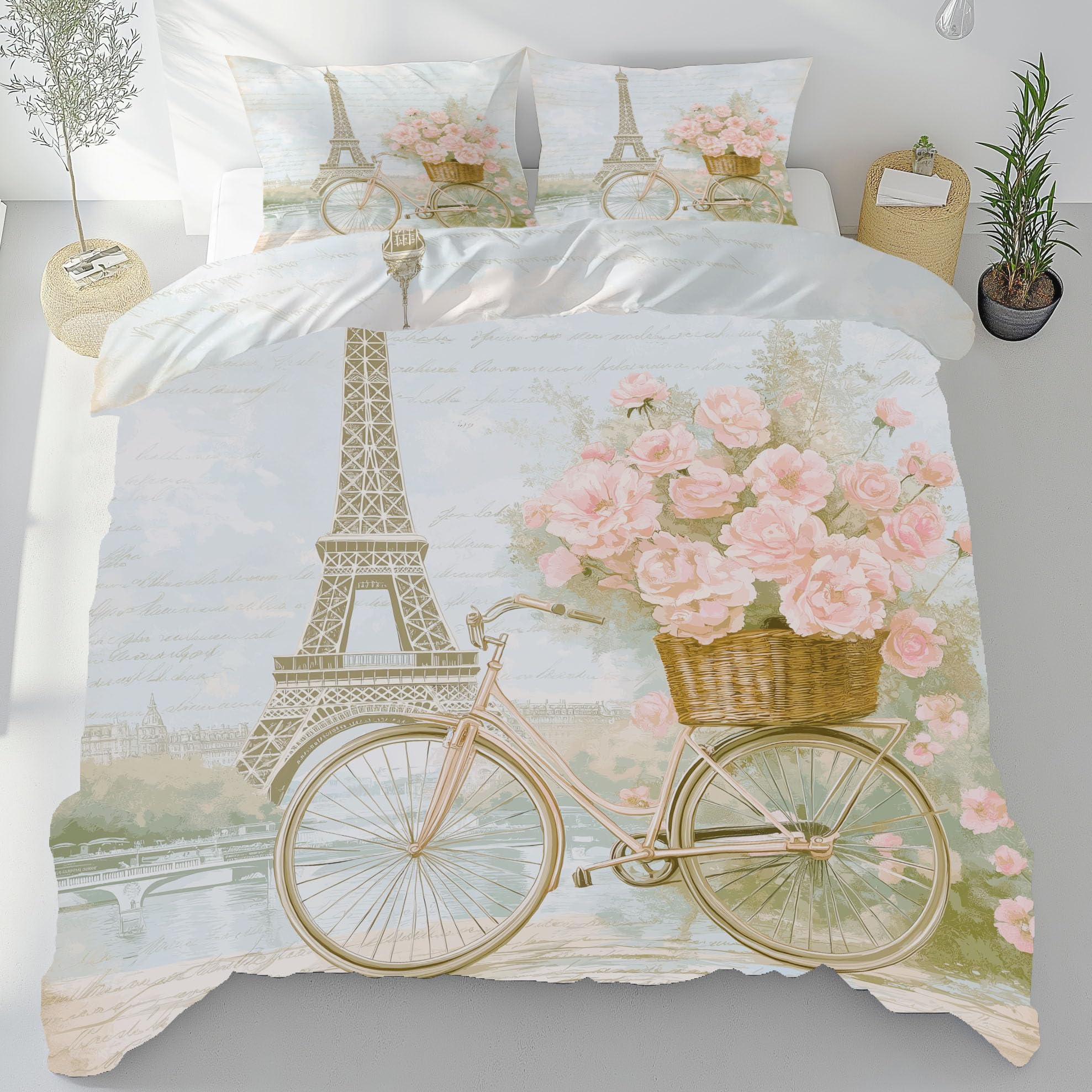 Housse de Couette Tour Eiffel avec Zip Anti-Glissement