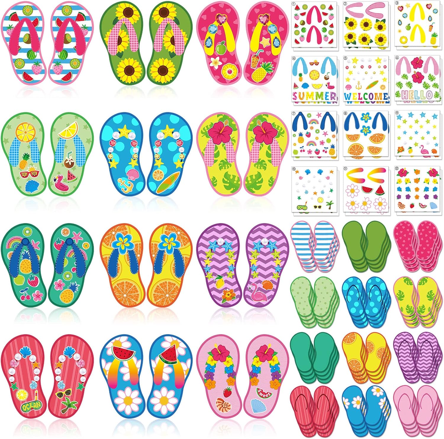 Harloon 48 Set Flip Flop Craft Kits for Kids Summer DIY