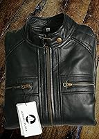 Vista 3 de Chaqueta de motociclista de cuero genuino para hombre, color negro, vintage marrón envejecido de piel de cordero para hombre