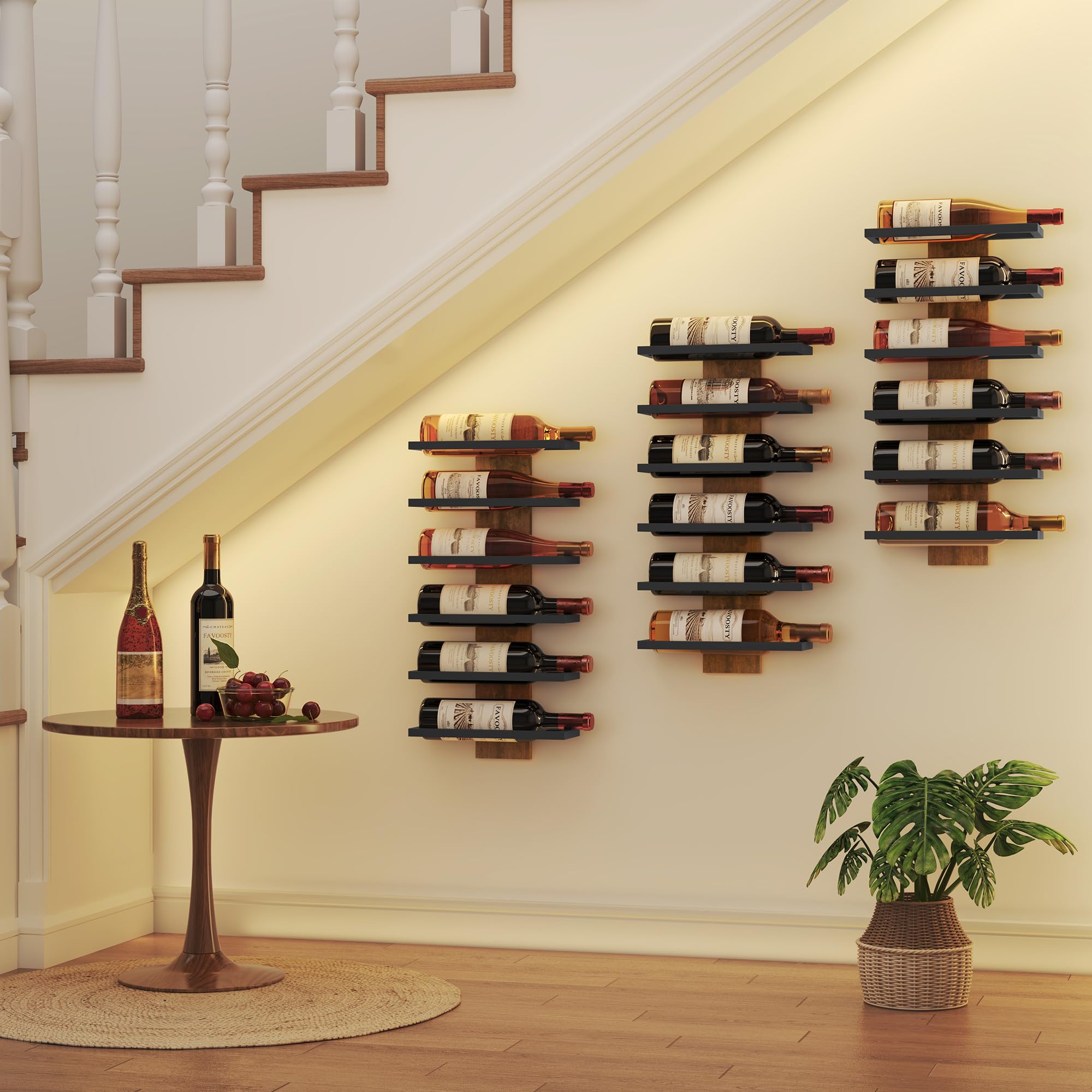 FAVOOSTY Botellero Pared 3 Set, Botellero Vertical, Estante para Botellas con 6 Niveles, 6 Botellas de Vino, Soporte para Botellas, Estante de Metal para Botellas de Vino, para Comedor, Bodega, Negro - 5