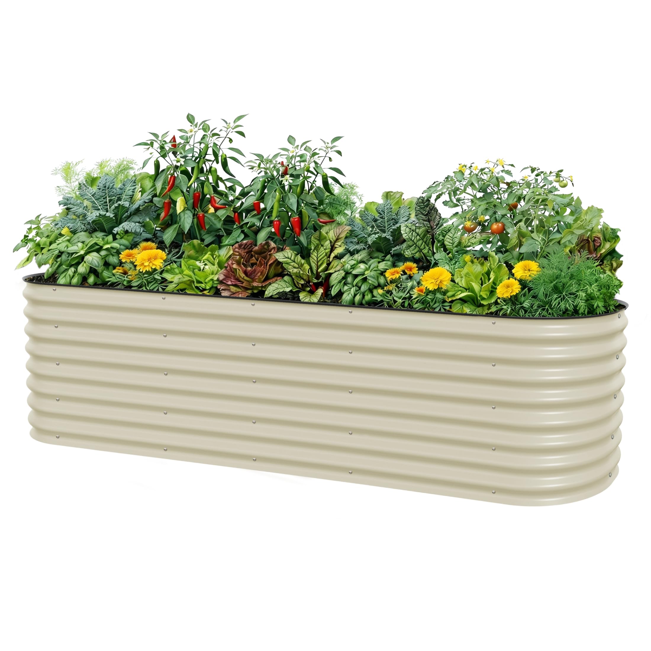 Vego garden 26" Extra Tall Raised Garden Bed Kits, 10 in 1 Modular Raised Planter Box for Vegetables Flowers Fruits Oval Metal Raised Garden Pearl White