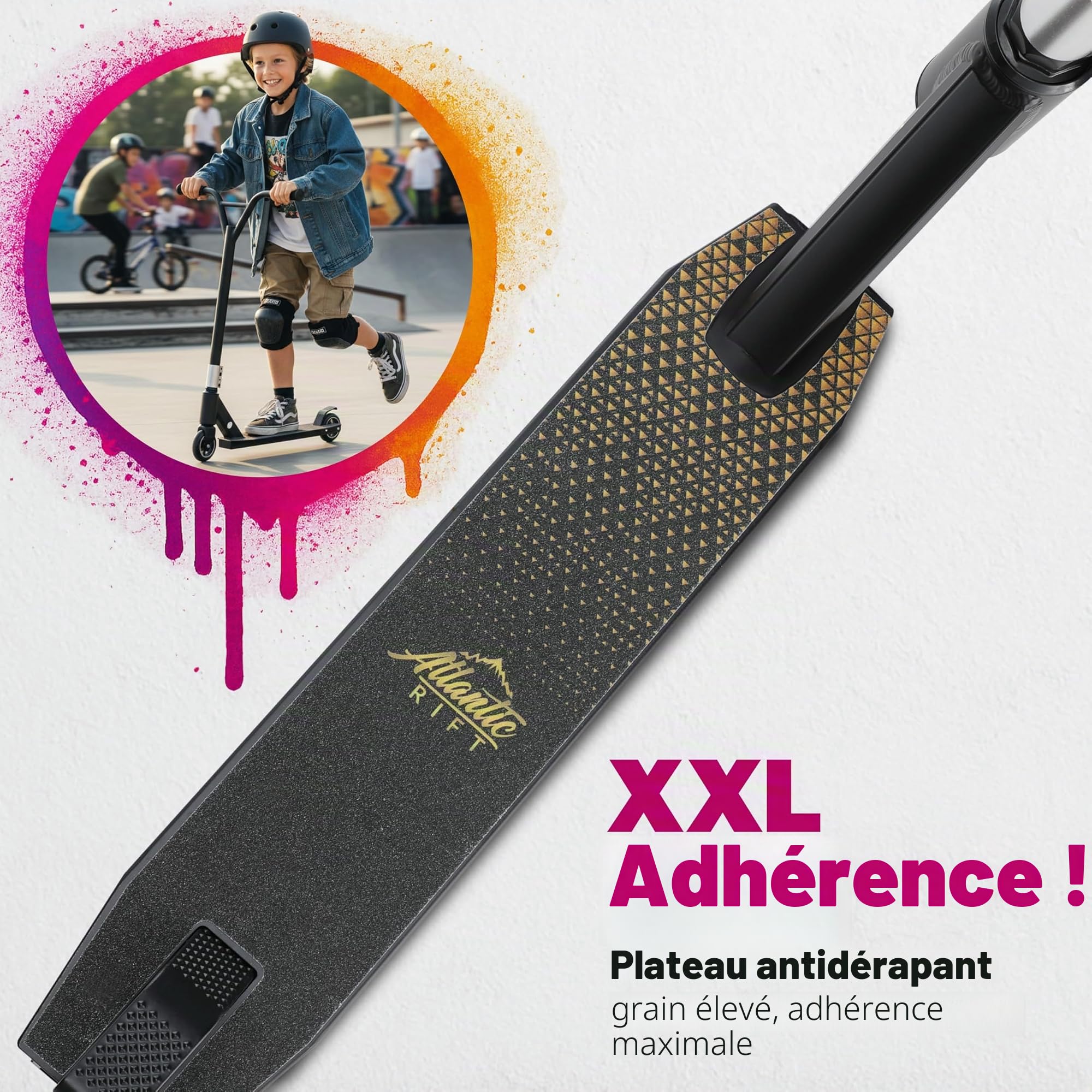 Trottinette 100mm Roues PU Guidon 360° ABEC 7 Trottinette StuntTrottinette Kickscooter Bande adhésive Enfants Adultes Châssis en Aluminium