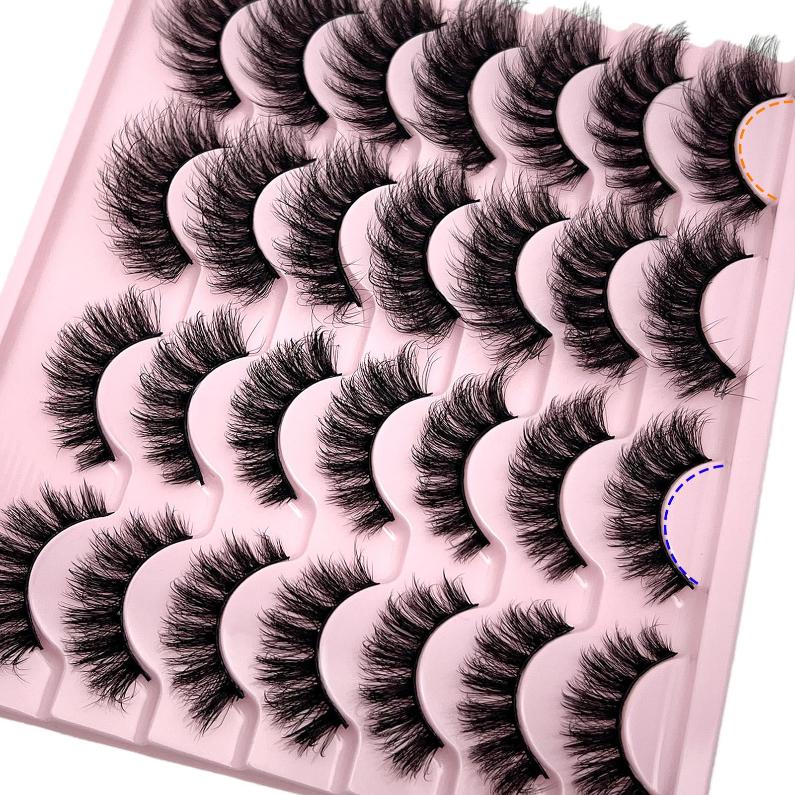 loladook Fake Lashes Wispy Natural Strip Mink Lashes Pack D Curl 14 Pairs Fluffy Long 3D Volume Faux Mink Eyelashes Bulk (2474)
