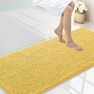 Smiry Luxury Chenille Bathroom Rugs 59x24, Extra Soft and Absorbent Shaggy Bath Mat, Machine Washable, Non-Slip Plush Carpet Runner for Tub, Shower, and Floor, Home Decor Accessories, Yellow