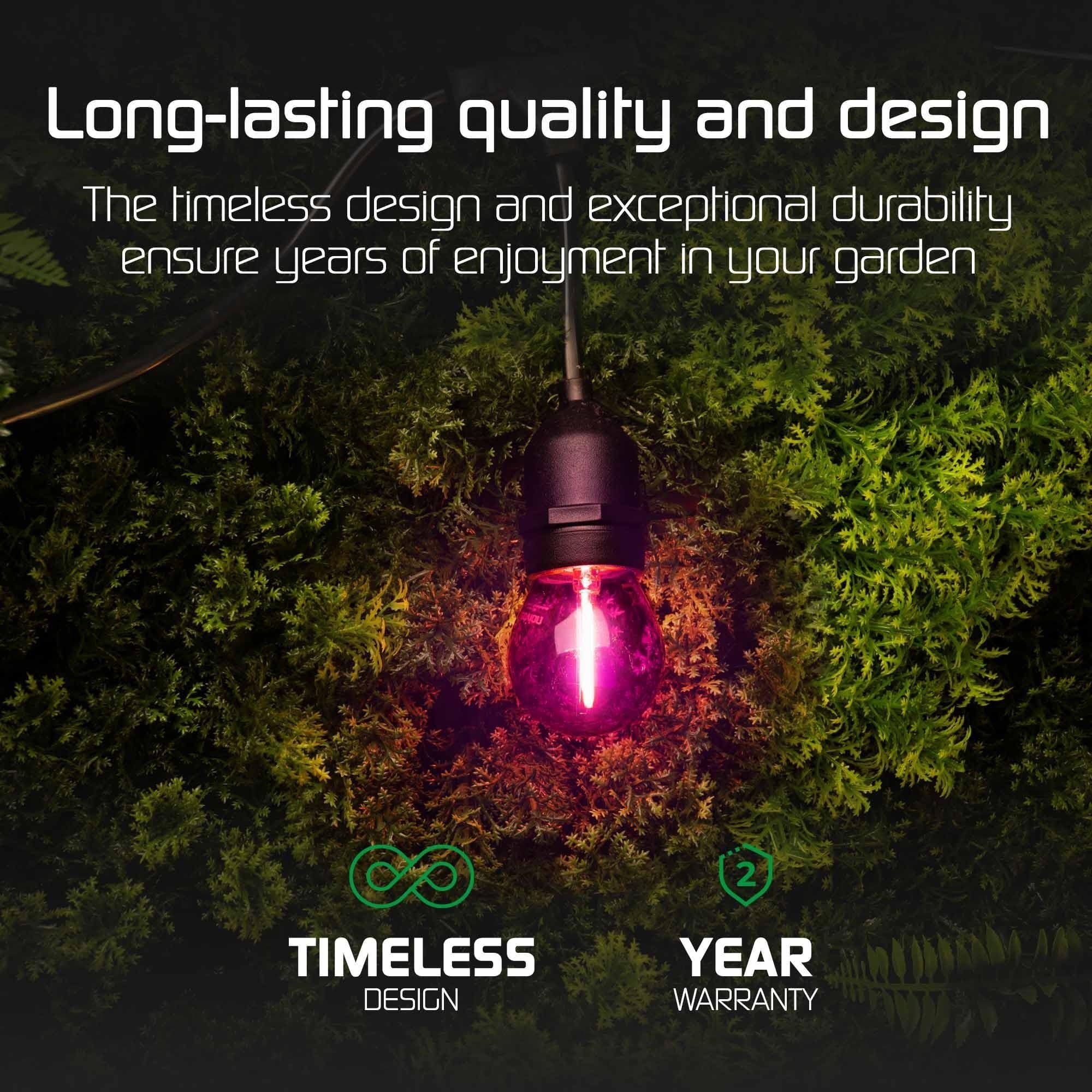 Ledvion - LED Guirlande Lumineuse, 20M, IP65, 20W, 220-240V, Incl. 20 LED, Guirlande Lumineuse Extérieure Électrique, Éclairage De Jardin, Étanche, Connectable
