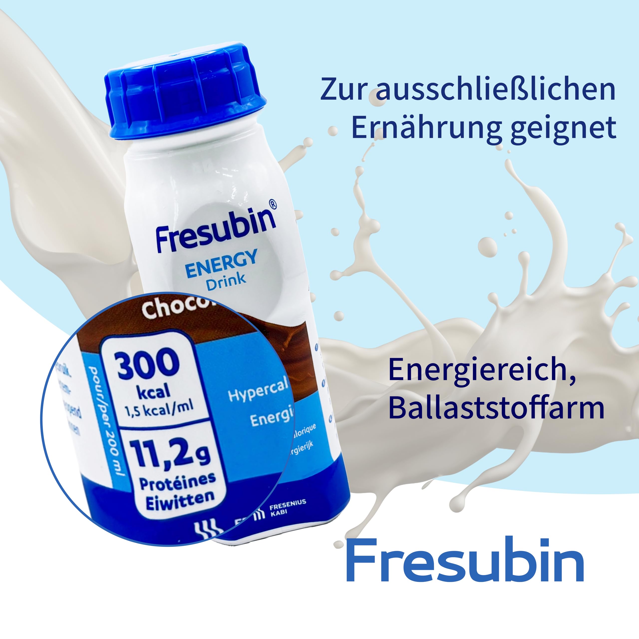 Fresubin Energy Drink - Schokolade Hochkalorische Trinknahrung von Fresenius Kabi, 300 kcal pro Flasche, laktosearm, Ballaststoffarm ideal bei Mangelernährung (200 ml (24er Pack), Schokolade)