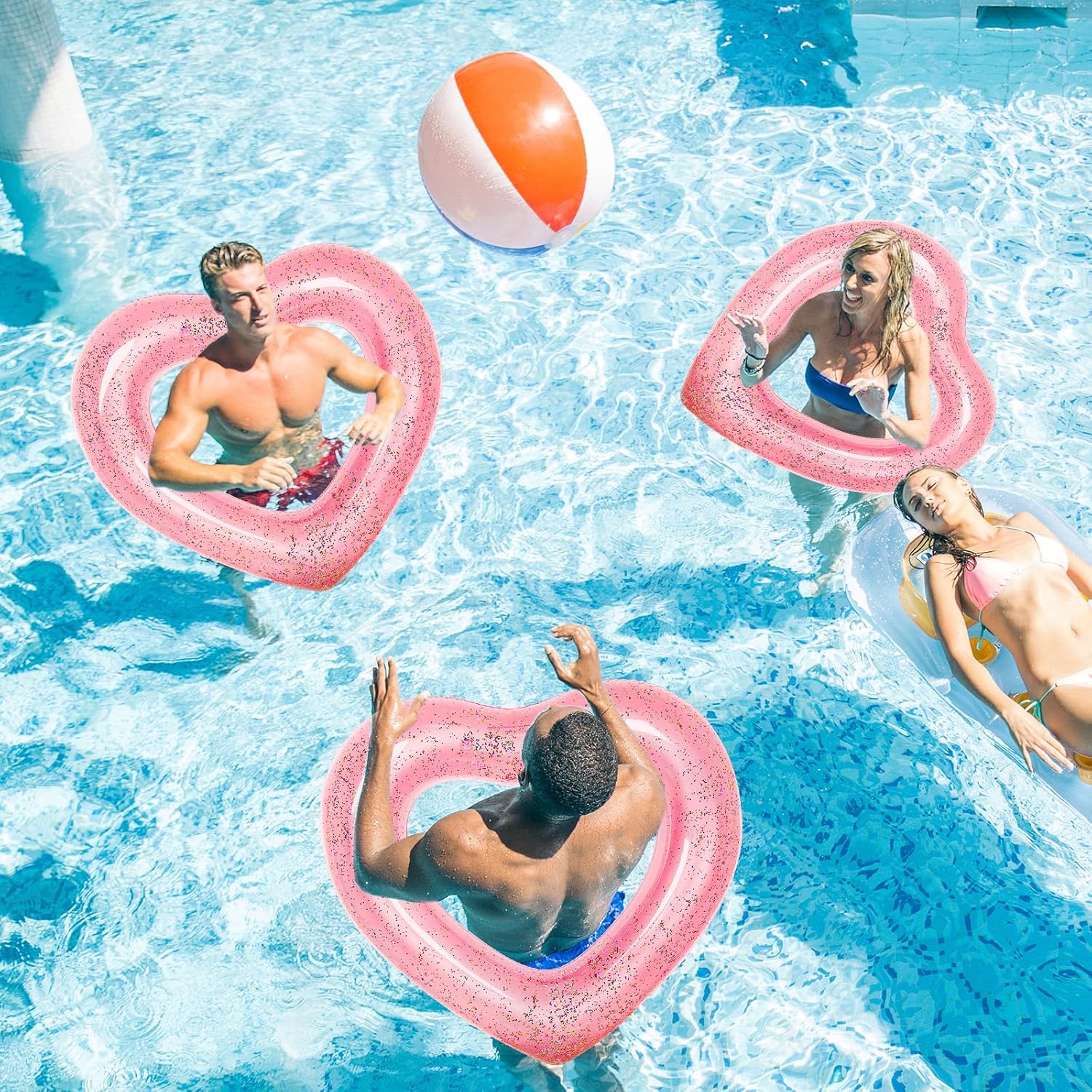 Whaline 3Pcs Inflatable Heart Pool Float Swim Heart Shaped Pool Rings Float Loungers Tube for Summer Swimming Pool Beach Bachelorette Party