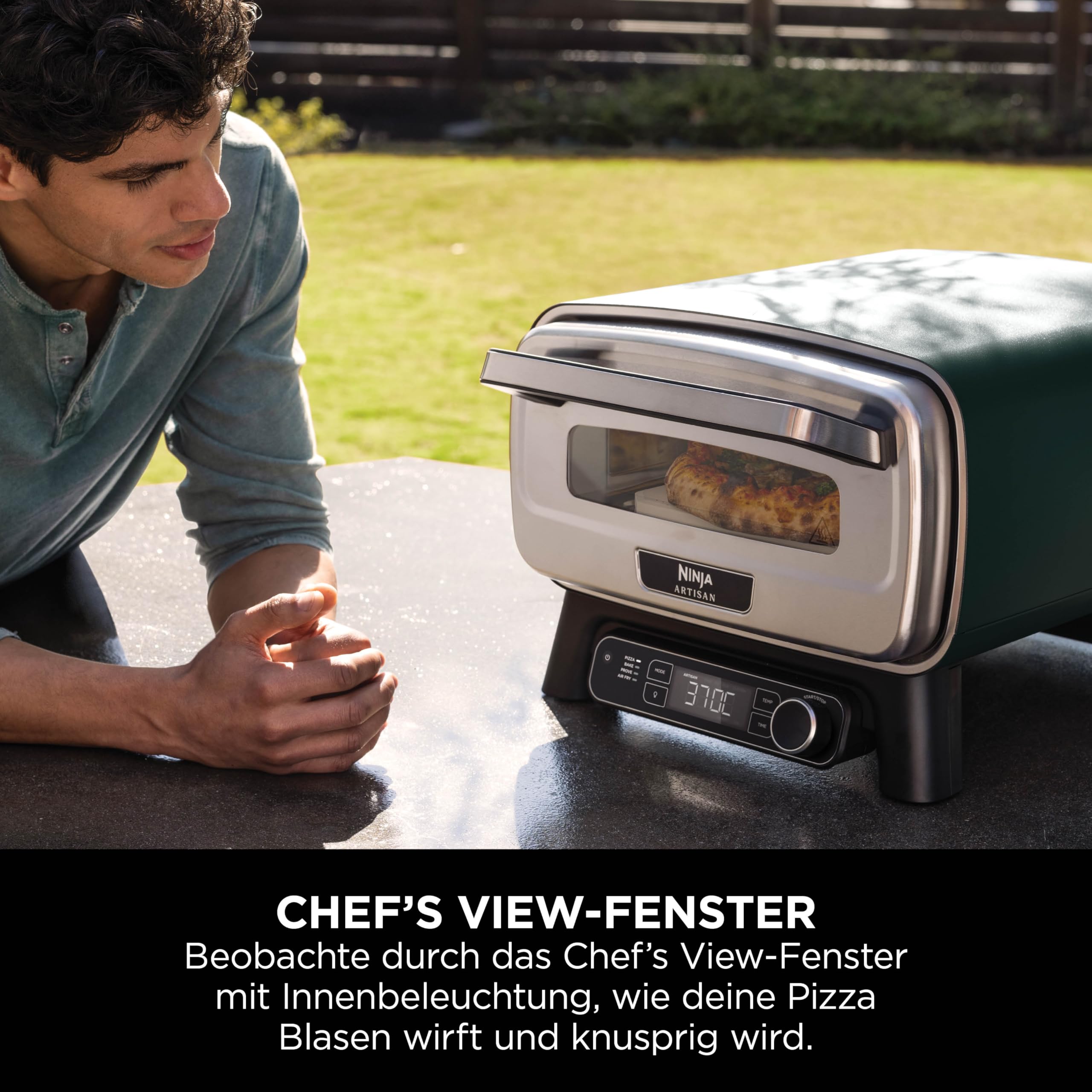 Ninja Artisan Outdoor-Pizzaofen Heißluftfritteuse 4 Funktionen 30-cm-Pizzastein Grün MO201AMZEU