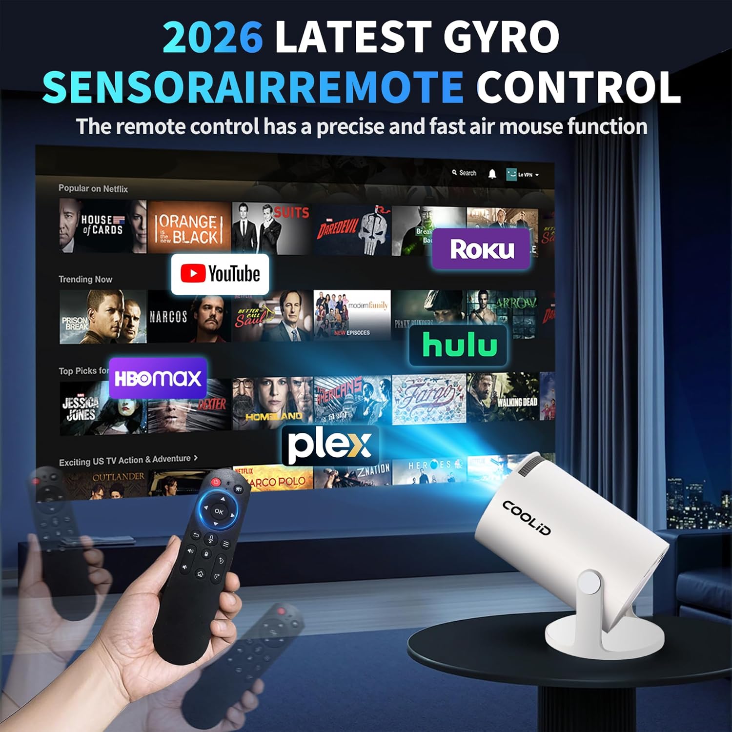 [Built-in Apps & 2026 Upgraded] Mini Projector Support 4K 1080P Auto Keystone 180° Rotatable with WiFi 6 and Bluetooth 5.4, Projector Portable Compatibile with HDMI/TV Stick/Memory Stick/Laptop-White - Image 7