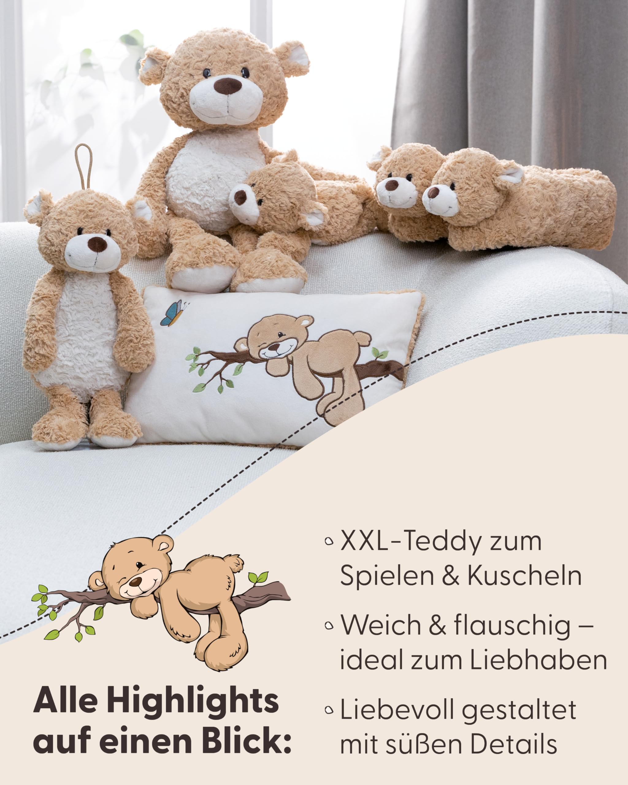 NICI Kuscheltier Bär Finni 70cm - karamell - 62966 | Stofftier aus weichem Plüsch, niedliches Plüschtier zum Kuscheln und Spielen, für Kinder & Erwachsene, tolle Geschenkidee