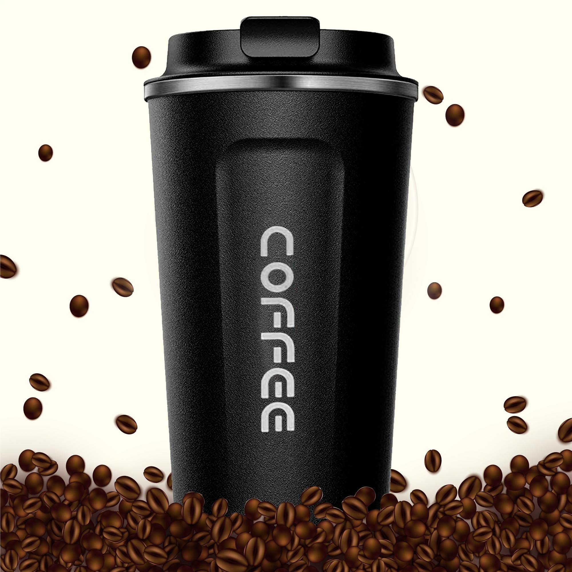 Coffee Travel Mug, Insulated Coffee Cup with Leakproof Lid, Vacuum Insulation Stainless Steel Reusable for Hot Cold Coffee, Water, and Tea, Thermal Mug with Non-Slip Protective Cover, 510ml