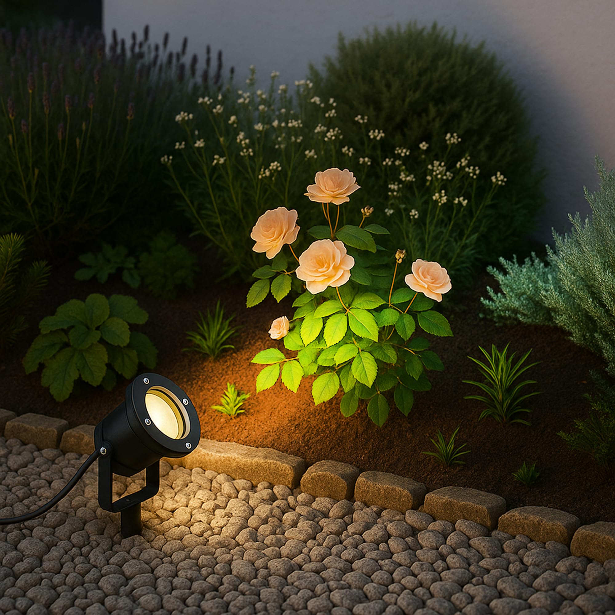 SSC-LUXon Gartenstrahler 2 Stück Erdspieß schwarz IP65 | Zwei Gartenspots mit Erdspieß für Rasen, Bäume & Wege - wetterfest IP65, 1,8m Kabel mit Schukostecker, für GU10 (ohne Lampe)