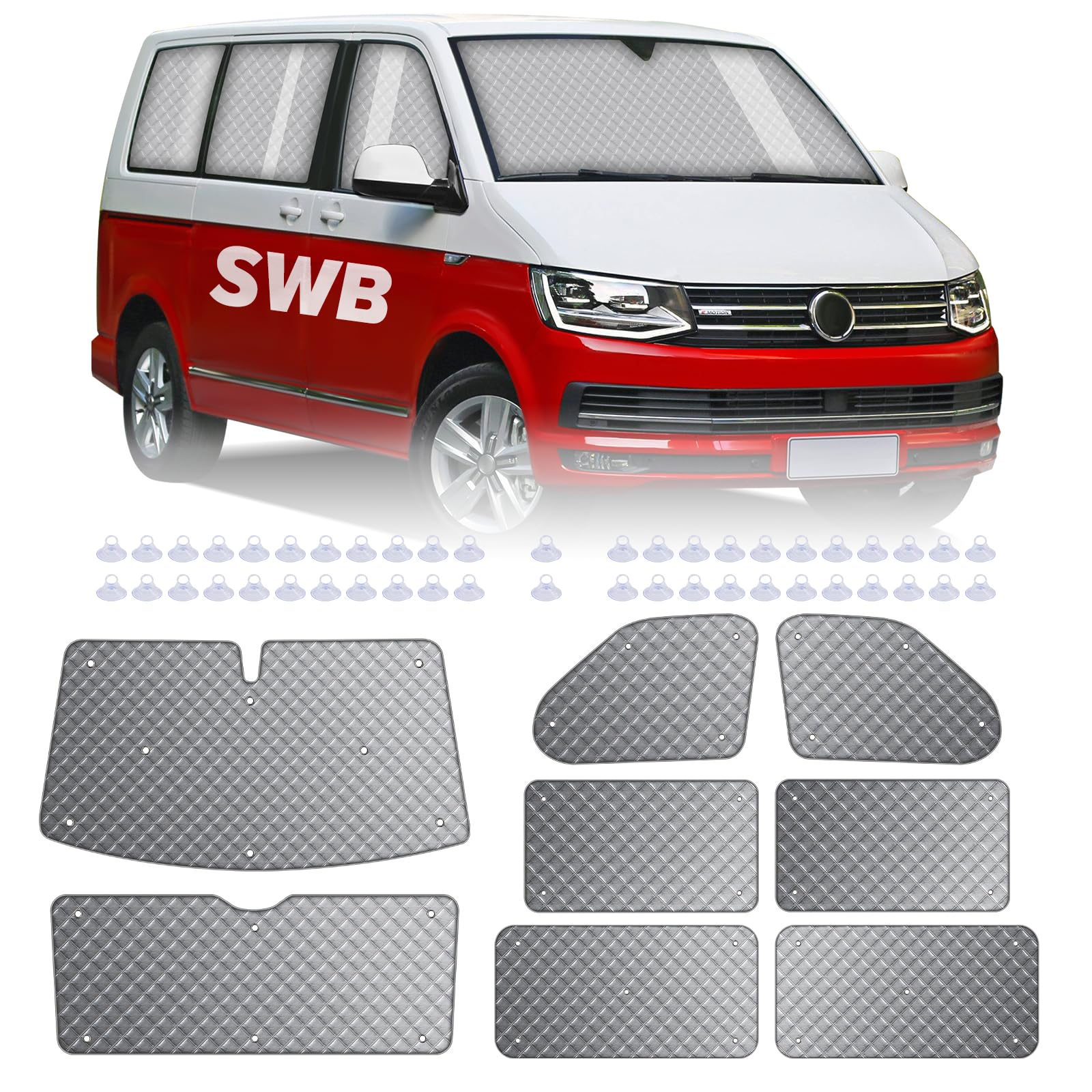 Pare-soleil Intérieur Pour VW T5/T6 – Kit 3 Pièces (pare-brise + 2 Fenêtres Latérales) – Matériau Multicouche Aluminium – Protection UV Et Thermique