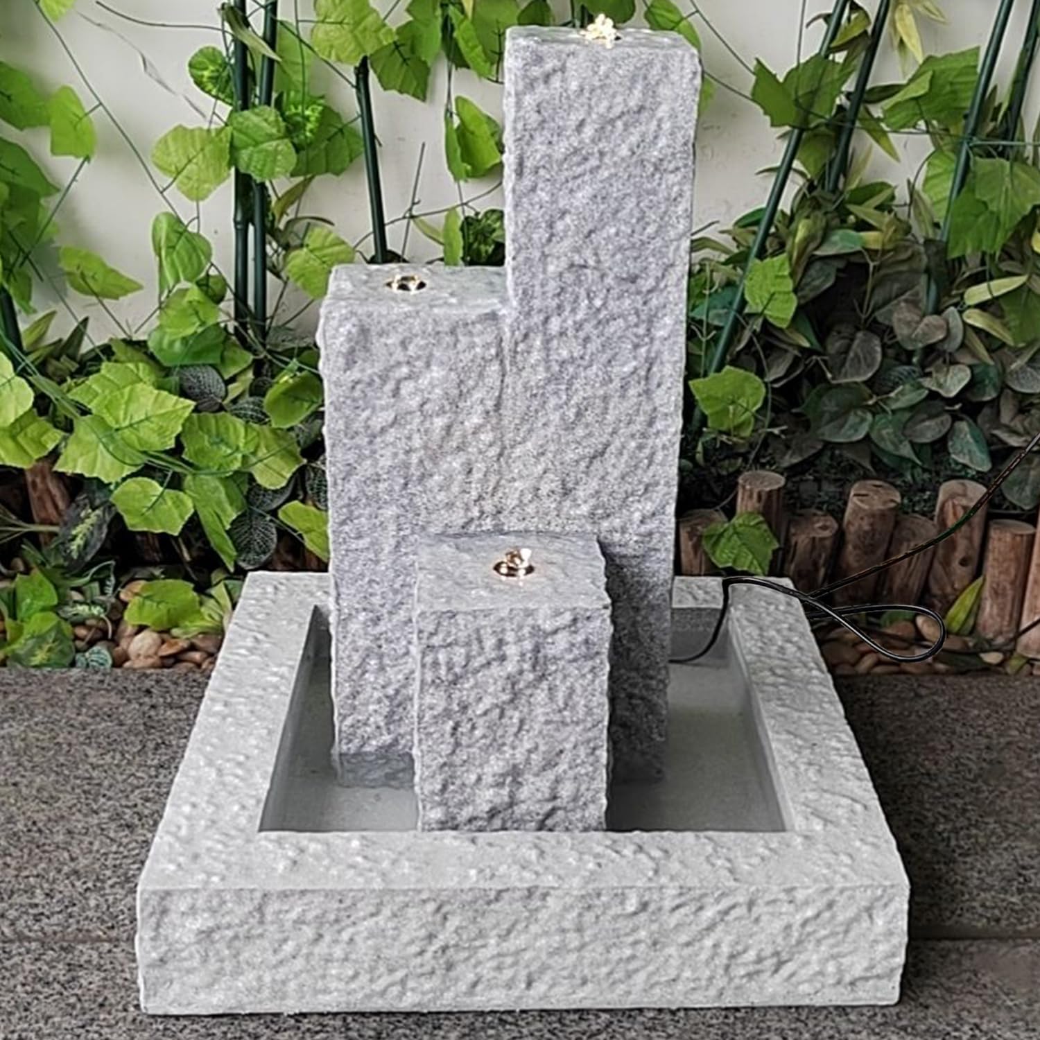 Gartenbrunnen Brunnen Zierbrunnen Zimmerbrunnen Springbrunnen Brunnen mit LED-Licht TRIO-BASALT-230V Wasserfall Wasserspiel für Garten, Terasse, Balkon