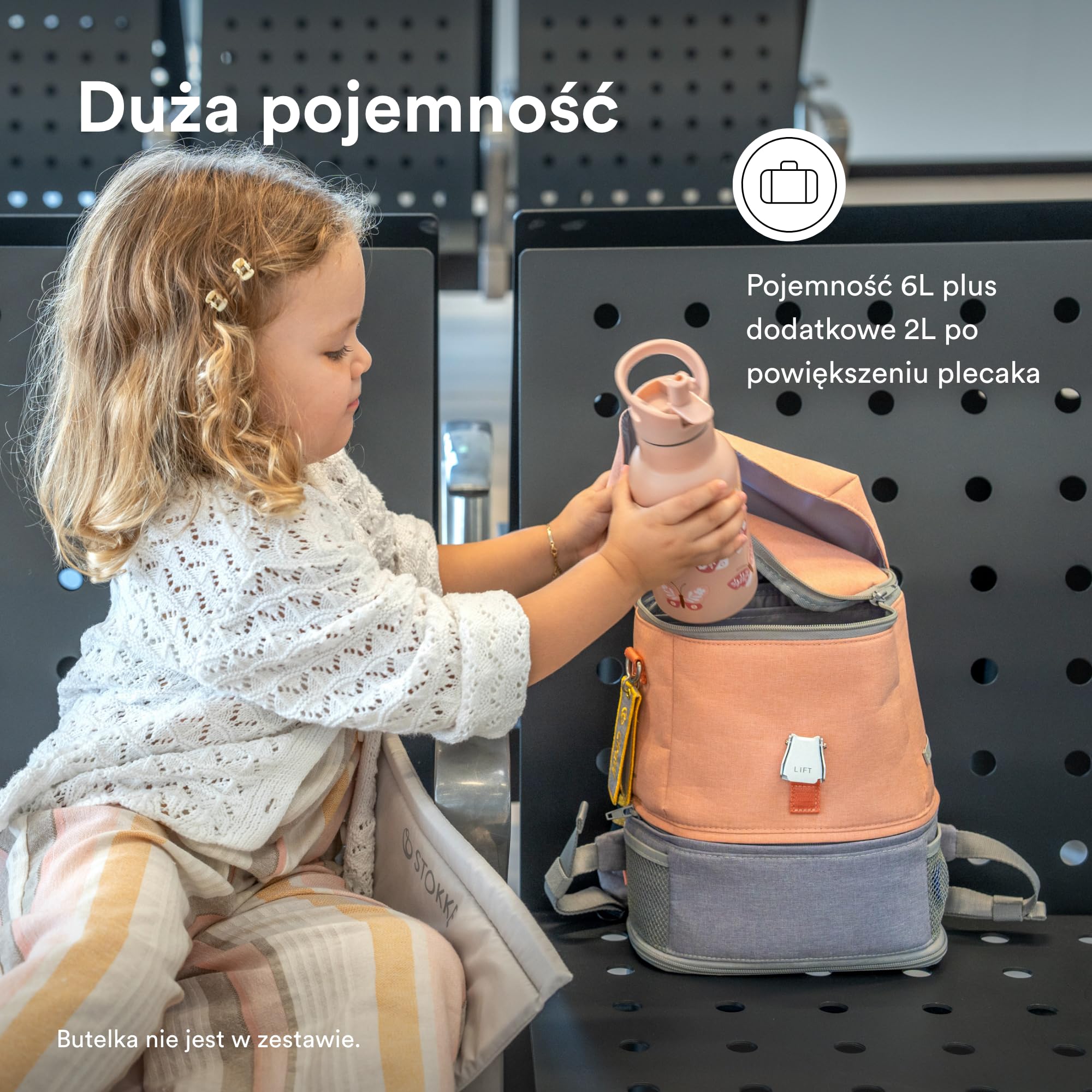 Stokke JetKids Plecak, Coral Pink - Rozszerzana konstrukcja dla dzieci w wieku 2-7 Lat - Zawiera wysuwaną podkładkę do siedzenia, przywieszkę na imię i odpinane paski kapitańskie