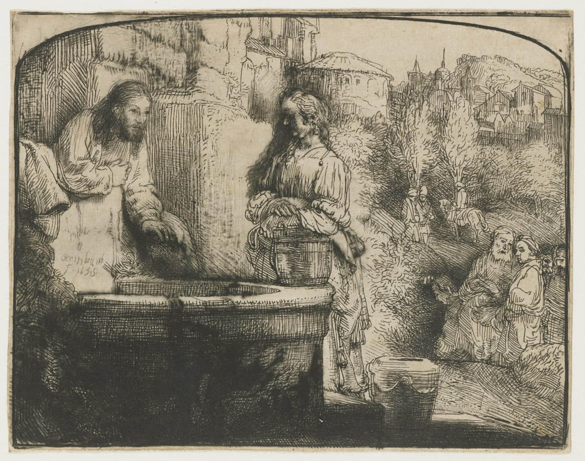 ARTXLXXBN Famous Print Painting Colorful Art Print Christ and the woman of samaria by Rembrandt van Rijn Canvas Art Decorations for Home Decor 60x90cm