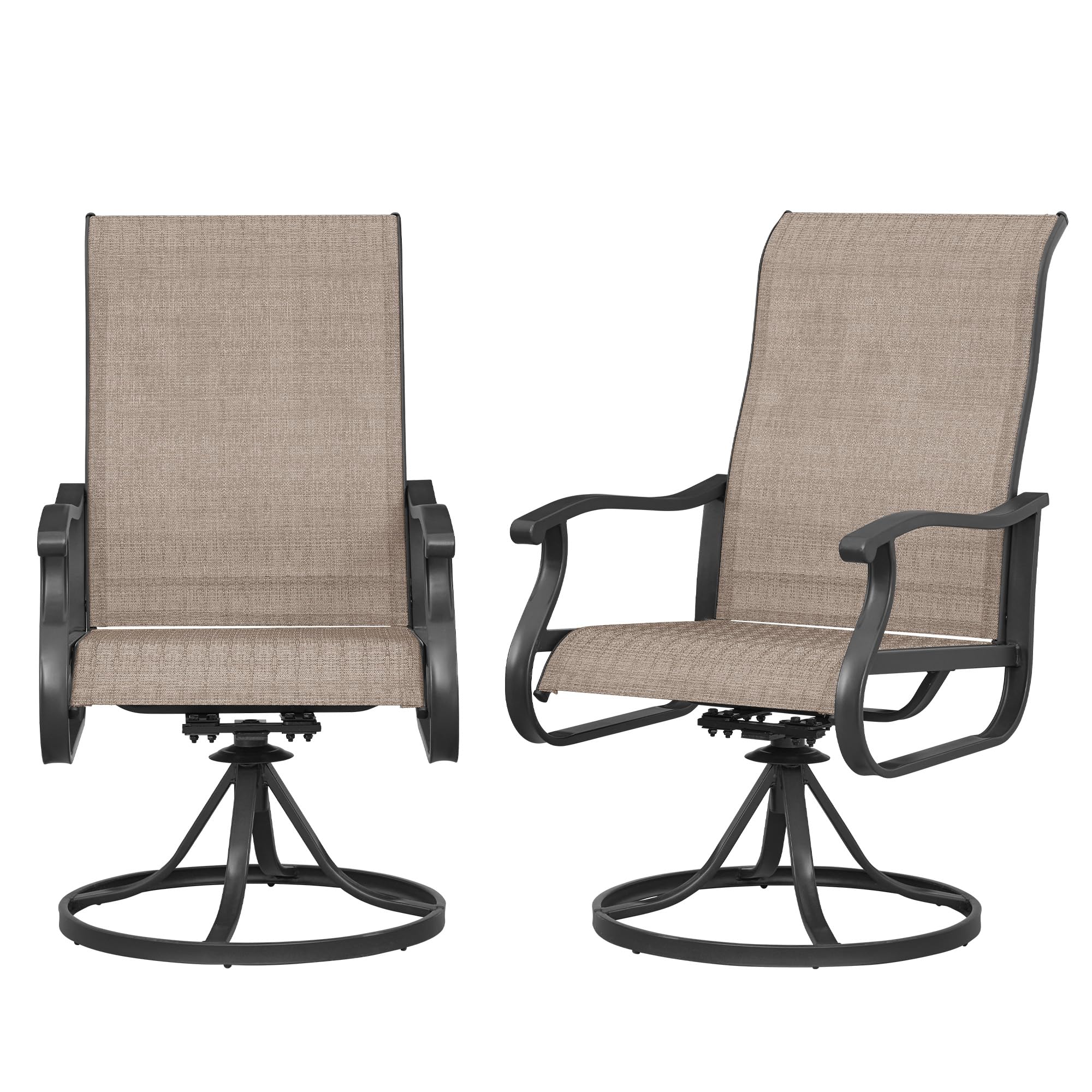 Amopatio Patio Swivel Chairs Set of 2, Outdoor Swivel Rocker Dining Chairs with All Weather Textilene High Back & Metal Frame, for Backyard Deck Lawn Garden, Brown