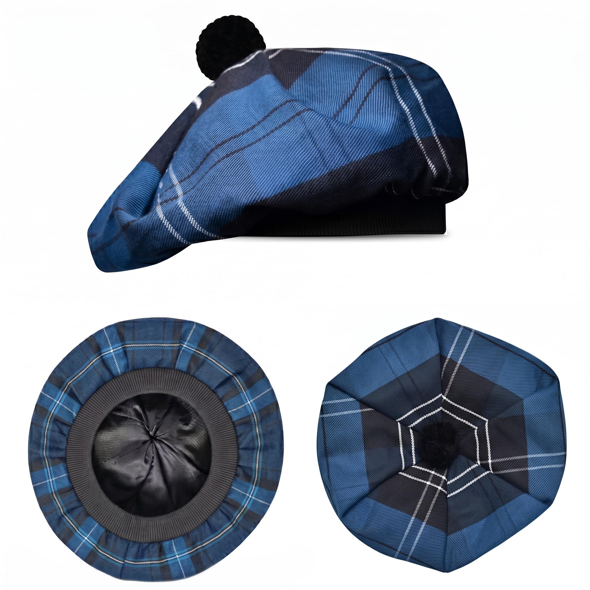 Scottish Hat Tam o Shanter Scottish Bonnet Tartan Hat P.V Tartan (Polyviscose) Wool Blend with Pompom | One Size fits All.