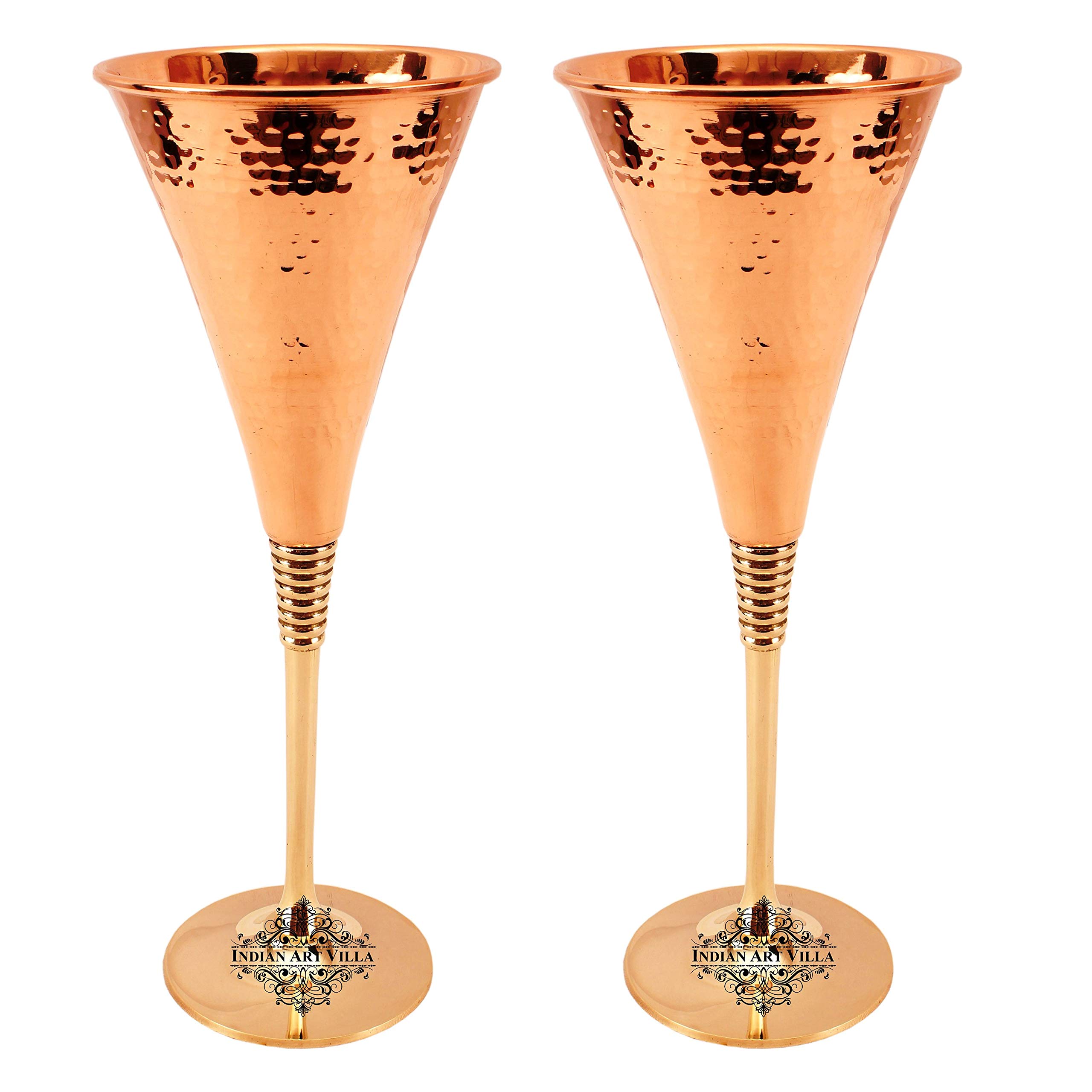 Indian Art Villa Copper Hammered Cocktail Champagne Flute Glass 7 Oz - Beer Bar Hotel Restaurant Set of 2