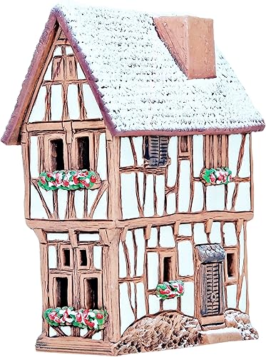 Miniatura 4 de Midene Casa de pueblo navideño en miniatura de cerámica del histórico Bernkastel-Kues en Alemania Decoración de temporada Vela de té y soporte de