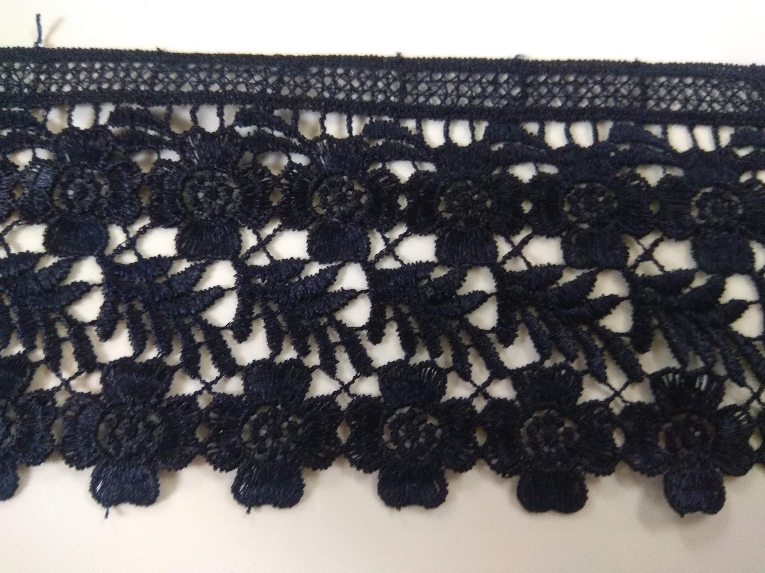 Navy Blue Crochet lace 3.5 inch Wide Flowers and Leaves for Frocks,Dresses,Curtains,Decoration 3 Meters 1