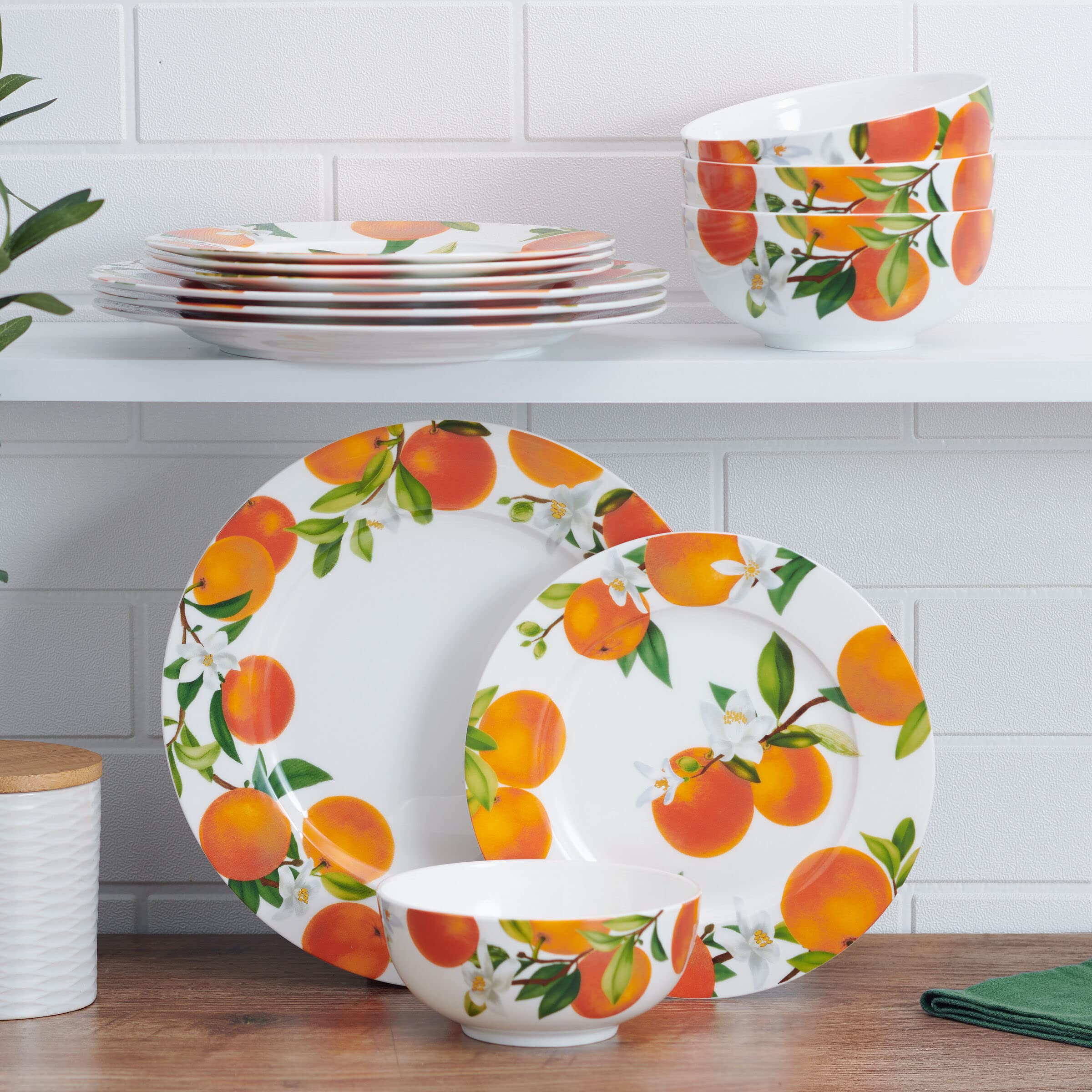 Mikasa Mandarin Bone China - Vajilla ligera resistente a las astillas, 12 piezas, servicio para 4