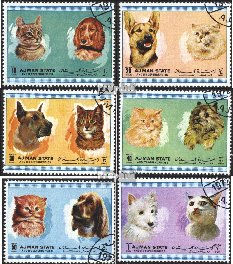 Prophila Collection Ajman 1762-1767 (version complète) estampillé 1972 Chiens et chats (timbres pour collectionneurs) chiens/loups/hyènes