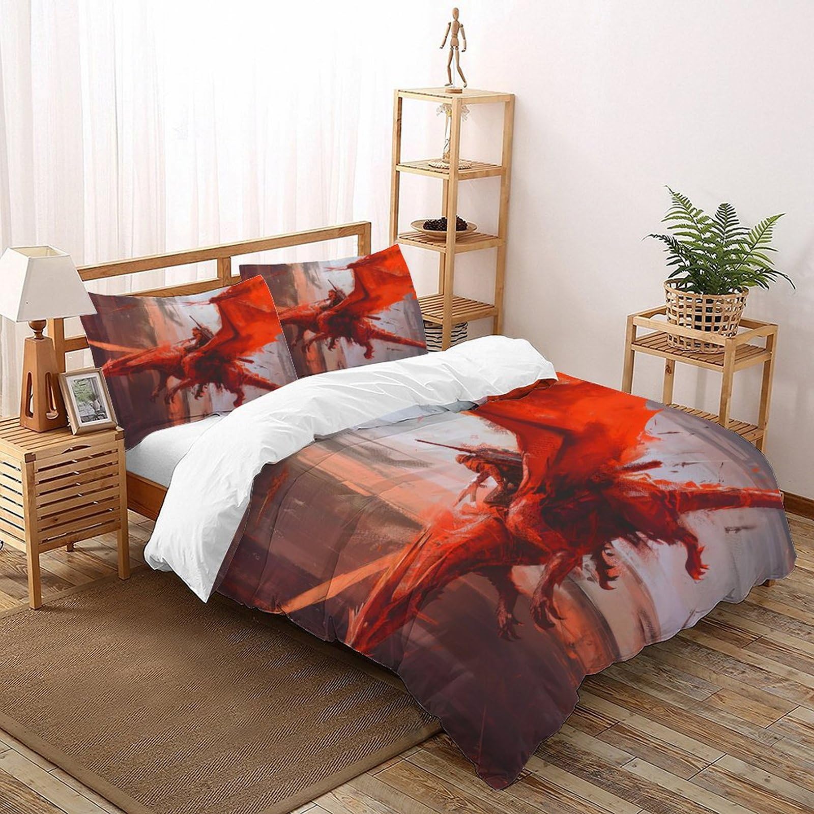 Parure de couette red dragon microfibre housse de lit animal 200x200
