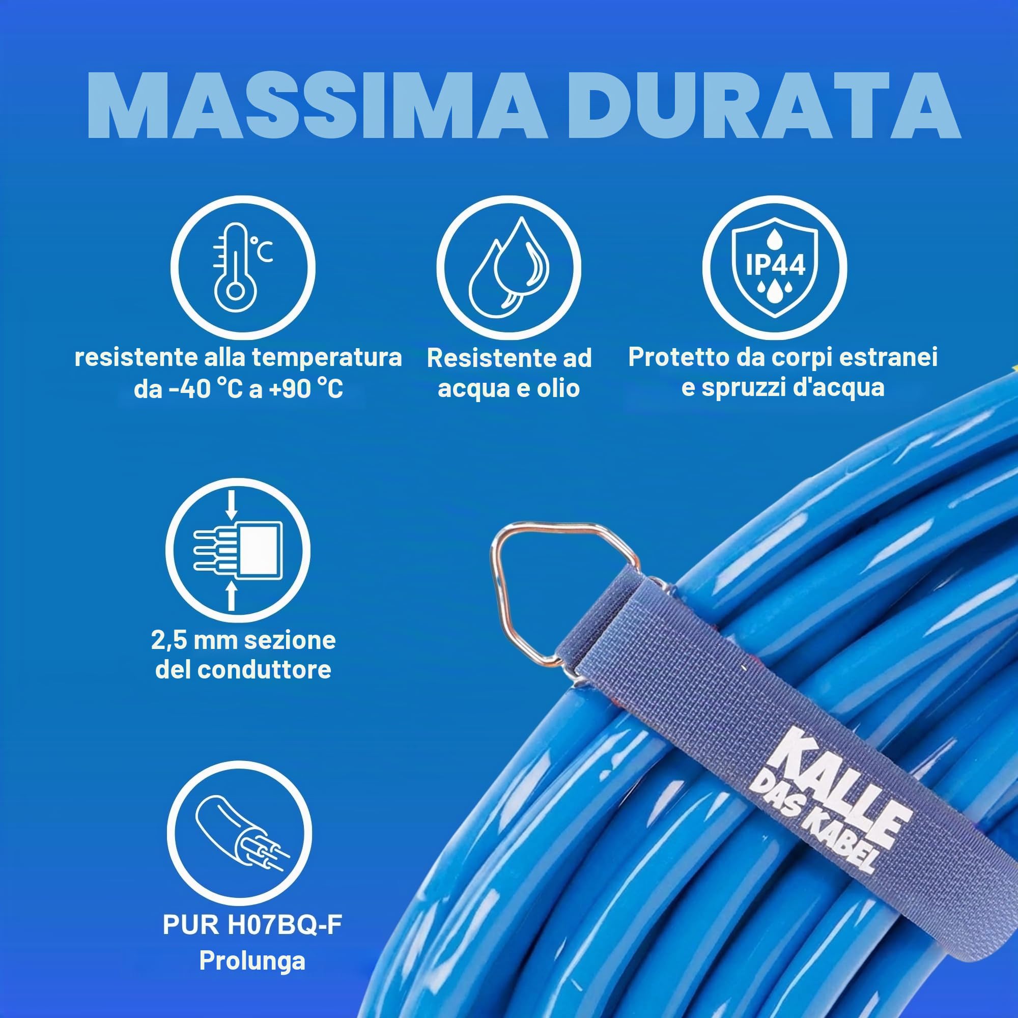 Estensione CEE 230 V H07BQ-F 3G 2,5 mm2 cavo fullpur-premium di KALLE DAS KABEL per industria, barca da costruzione, donne, campeggio, 20 metri