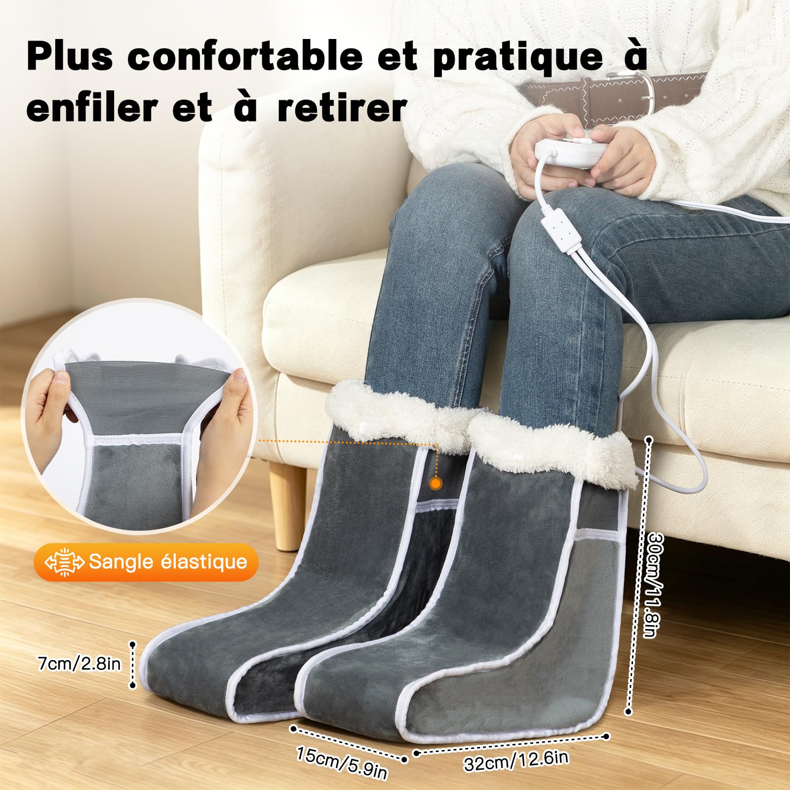 Chauffe-pieds électrique pour homme et femme - Design séparé - Grande taille - Chauffage électrique avec sangle élastique - Chauffage rapide - 6 niveaux de température et 4 minuteries