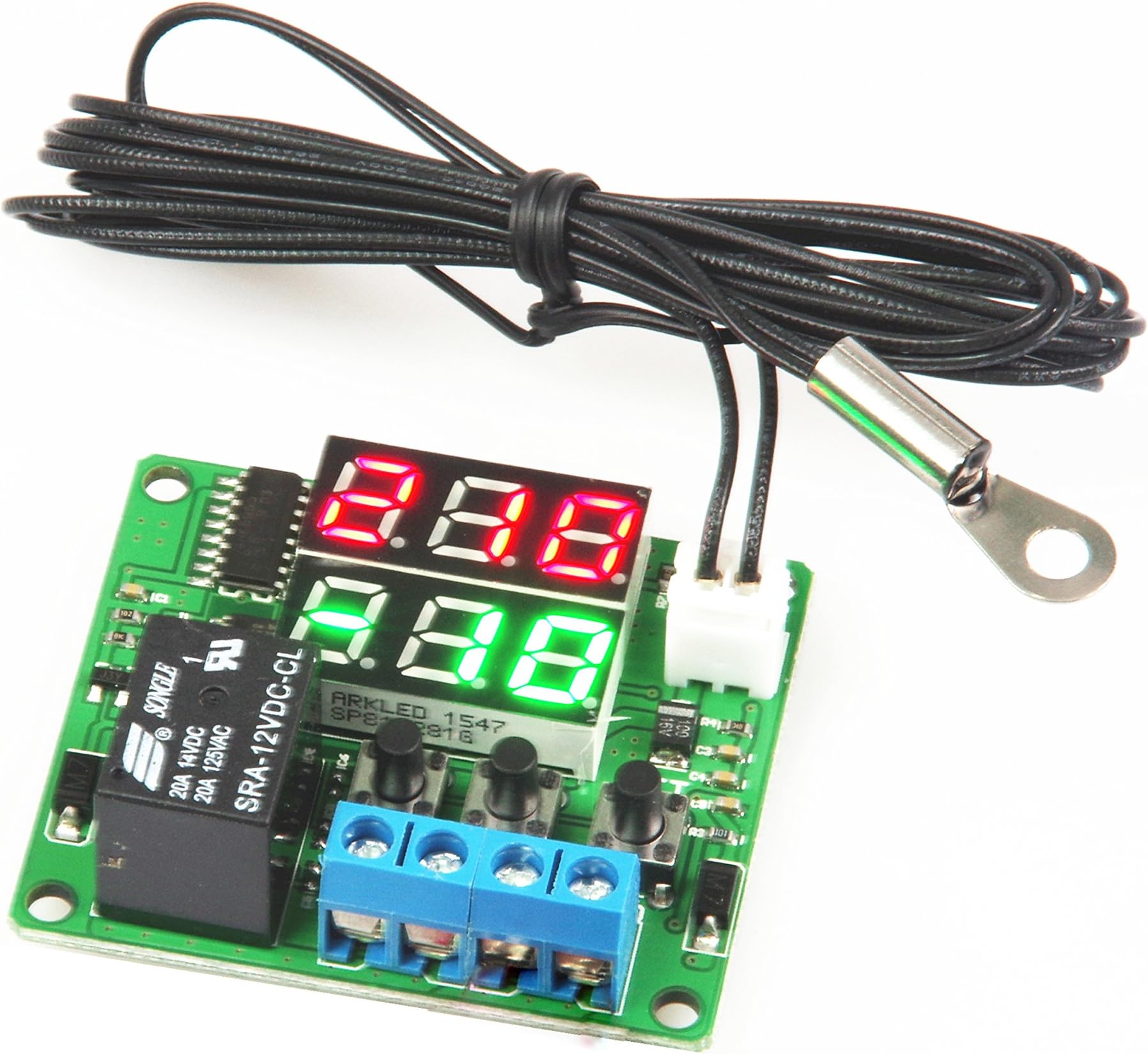 Digital Thermostat Module DC 12V -10℃ to 210℃ Electronic Temperature Control Module Switch Waterproof Sensor Probe Dual LED Display Red Green