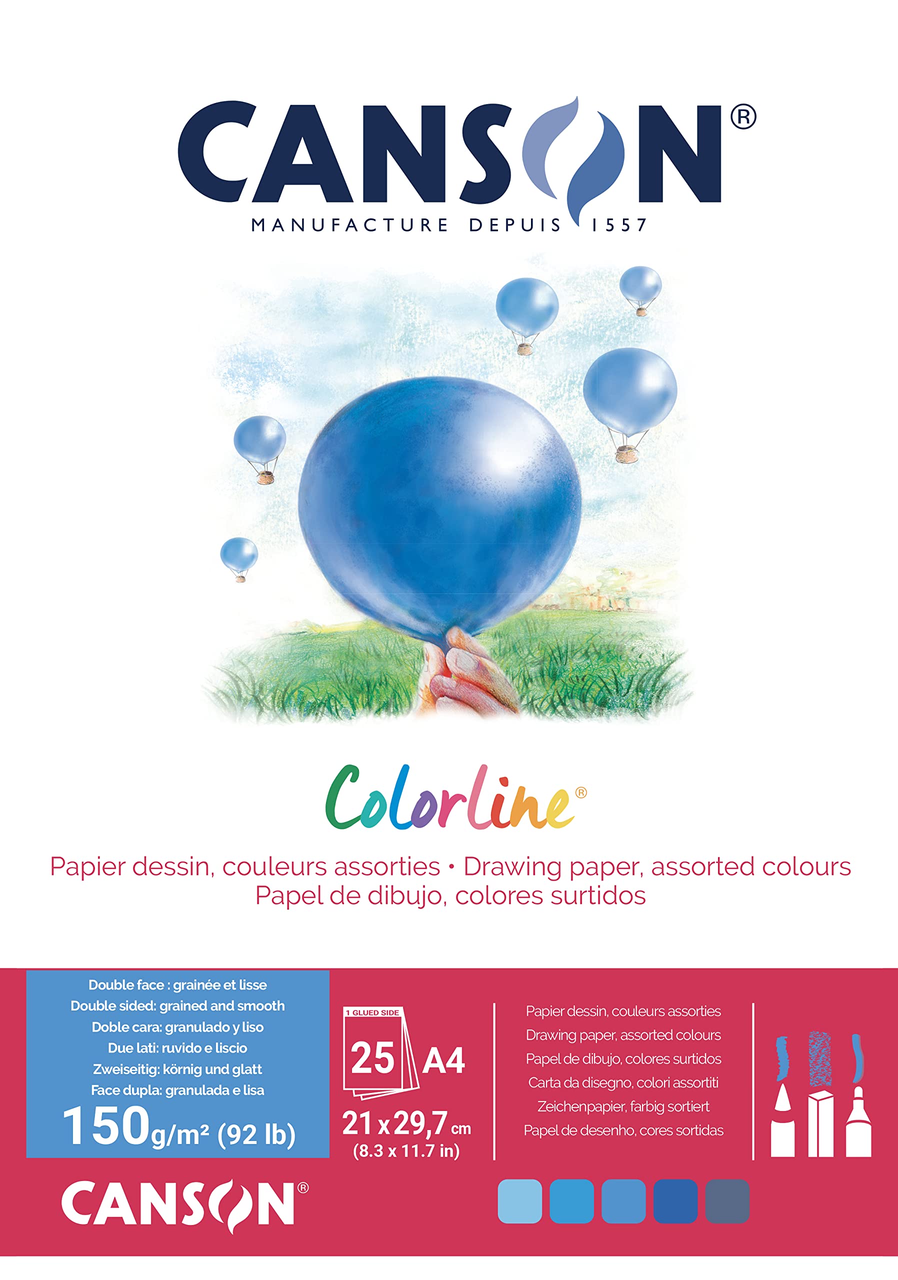 Canson ColorlineA4 Pad 25 Sheets 150 g/m² Assorted Colours Blue