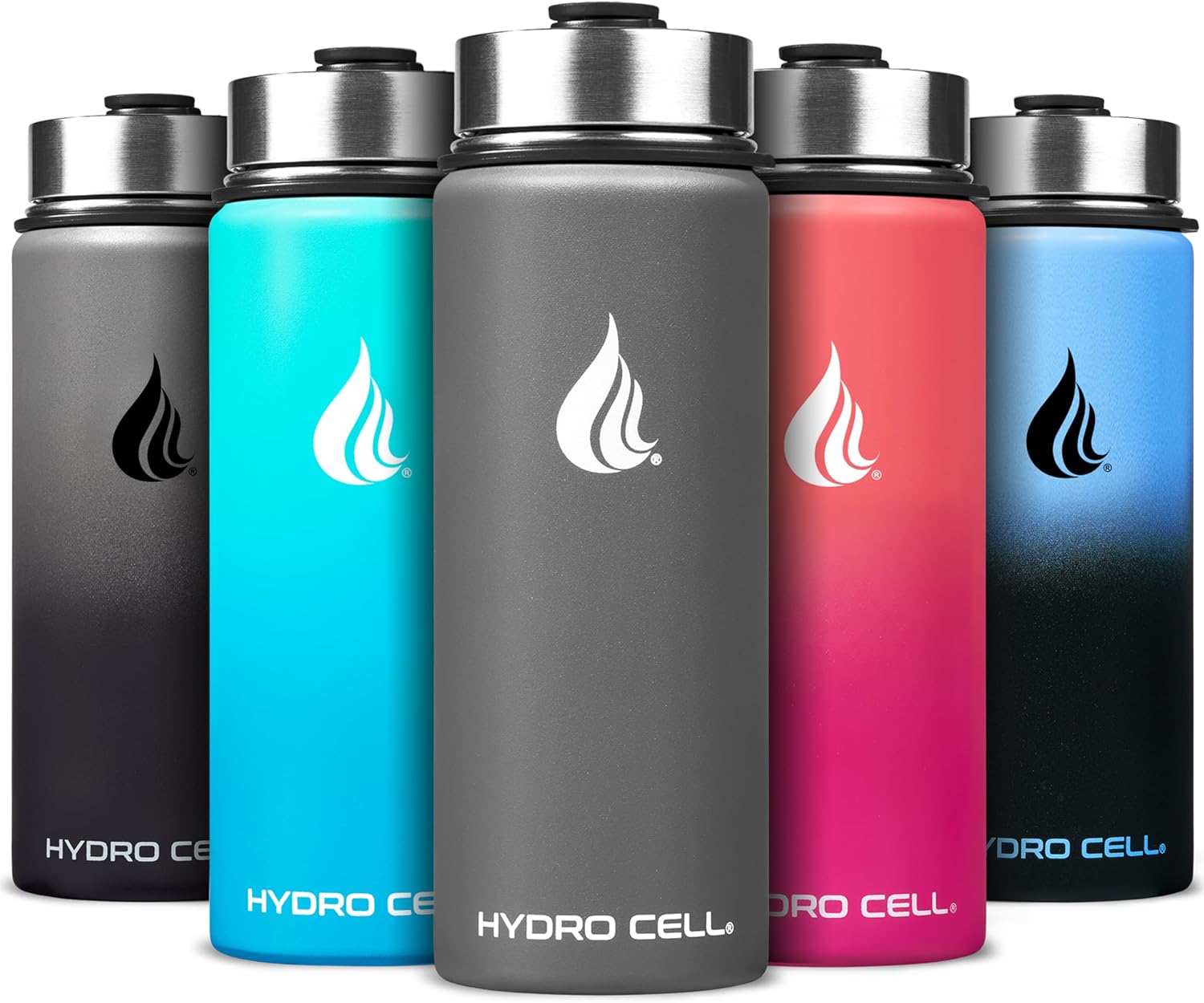 HYDRO CELL – Botella de agua aislada y deportiva de acero inoxidable con pajilla, termo para bebidas frías y calientes con tapa de rosca, a prueba