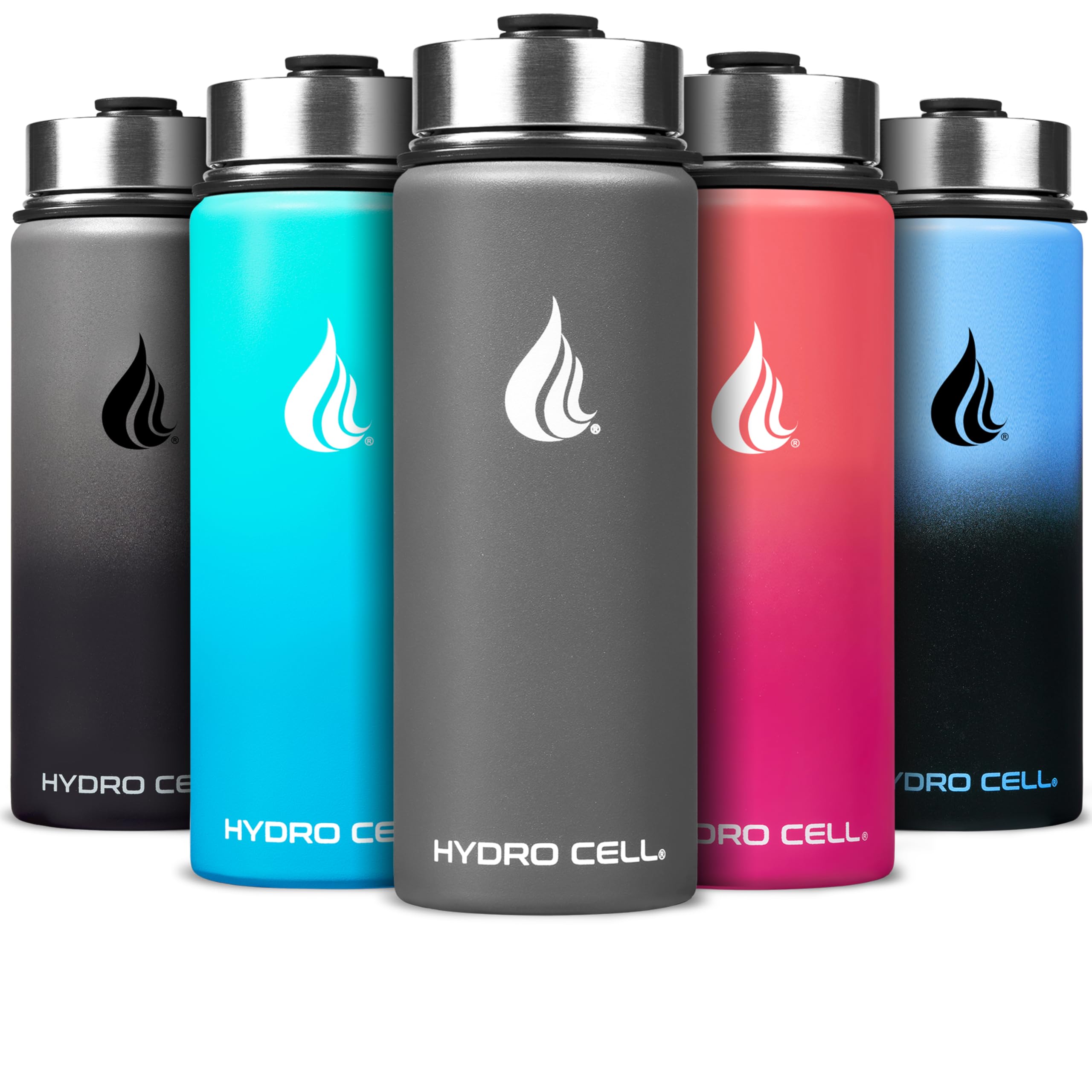Hydro Cell Stainless Steel Water Bottle w/ Straw & Wide Mouth Lids (40oz 32oz 24oz 18oz) - Keeps Liquids Hot or Cold with Double Wall Vacuum Insulated Sweat Proof Sport Design (Graphite 18 oz)