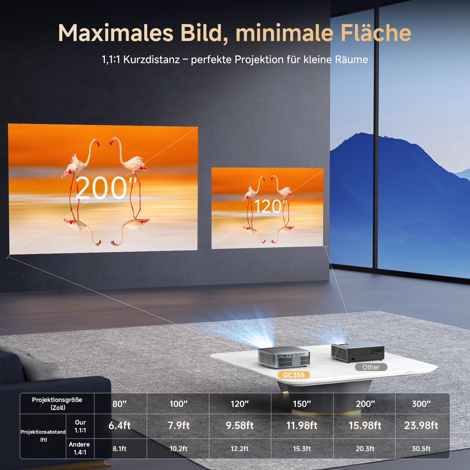 KOGATA Kurzdistanz Projektor 4K Native 1080P Autofokus 6D Trapezkorrektur WiFi Bluetooth Heimkino Beamer