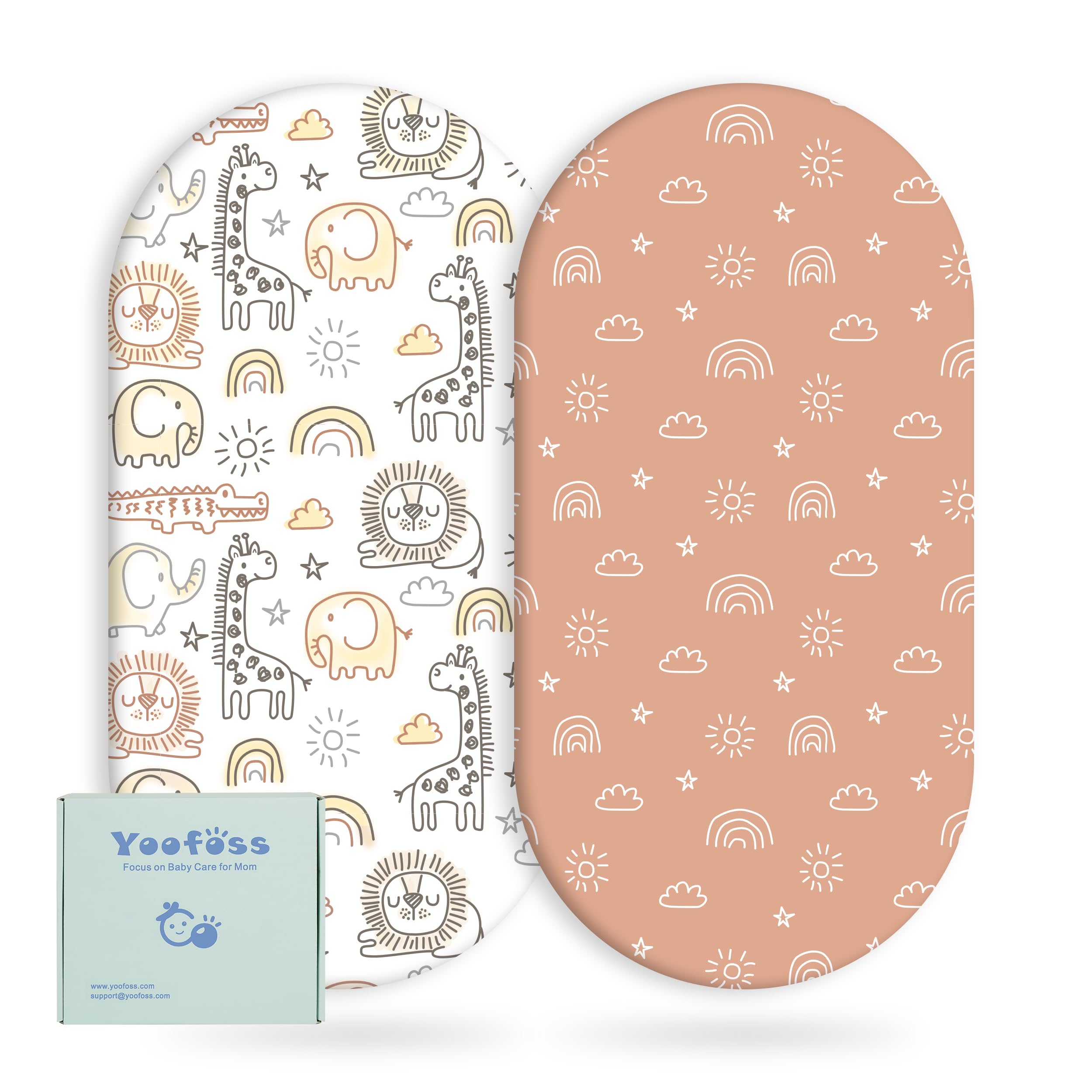 Yoofoss Moses Basket Sheets, Newborn Pram Sheets Fitted for Baby Boy and Girl, Crib Baby Bassinet Sheet, Breathable 2 Pack Easy Care