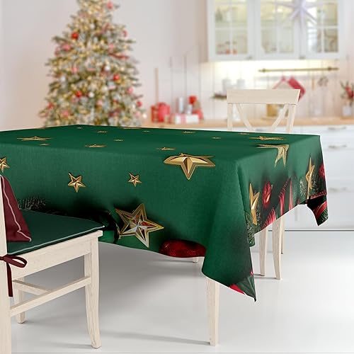 easykart labels Mantel de Navidad, impermeable y resistente a las manchas, con diseño de adornos navideños, mantel decorativo adecuado para