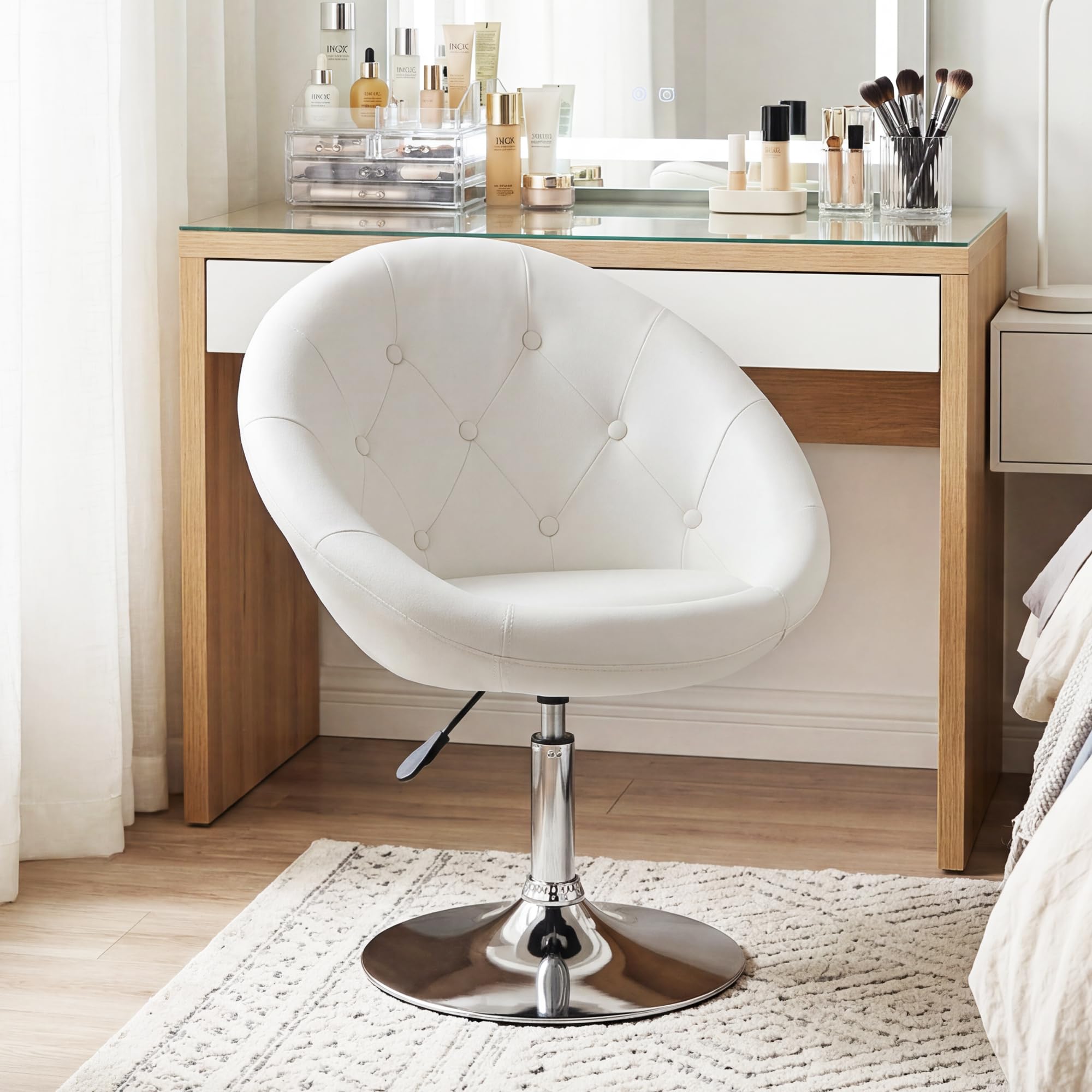 Duhome Sillon Lounge Club de Cuero sintético Silla butaca Giratorio Ajuste de Altura seleccion de Color 509A, Color:Blanco, Material:Cuero Artificial