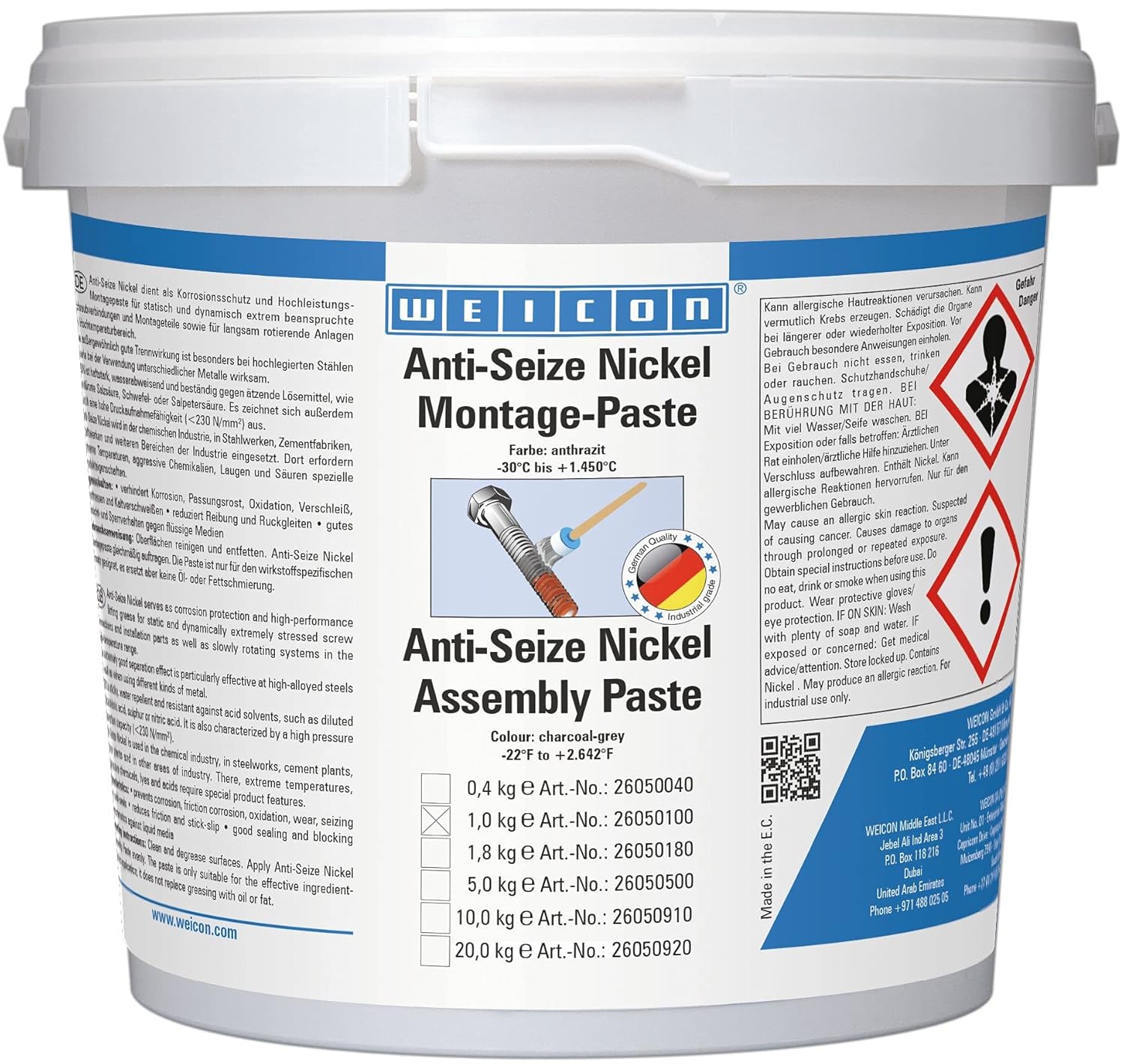 WEICON AntiSeize Nickel Assembly Paste 1.8 kg High Performance for