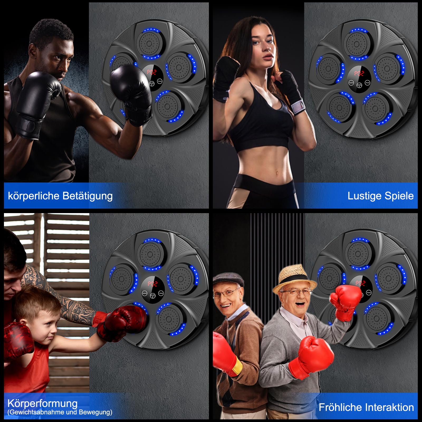 Music Boxing Machine, Großes Wandmodell Professioneller Boxmaschine Musik mit Boxhandschuhen Bluetooth-Verbindung, 9 Geschwindigkeiten und Modi, für Kinder und Erwachsene，Heim, Fitnessstudio, Schwarz