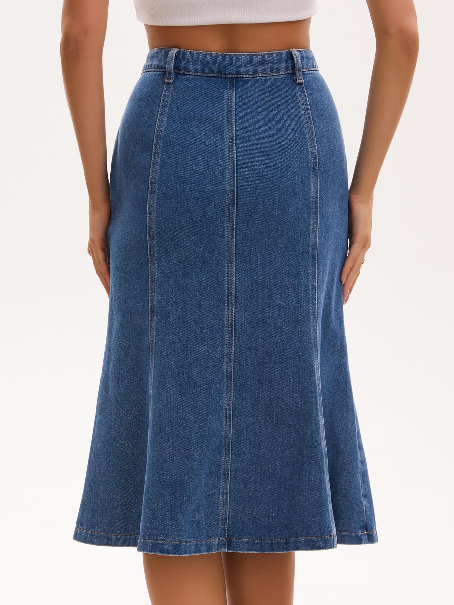 Donna Gonna Midi in Denim a Coda di Pesce | Vita Alta Orlo con Volant Lunghezza sotto il Ginocchio Vestibilità Aderente e Svasata Gonne Jeans Casual