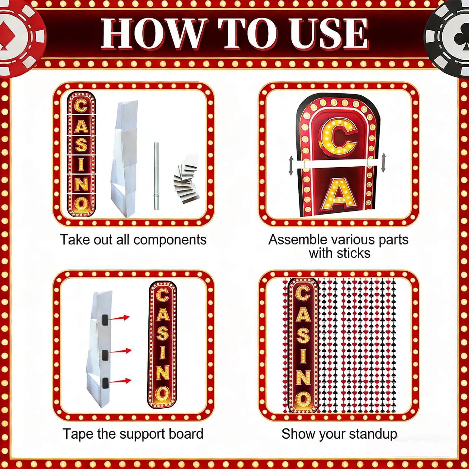 Casino Night Decorations - Giant Casino Sign Cardboard Cutout Standup for Las Vegas Party Decorations, Casino Photo Booth Props